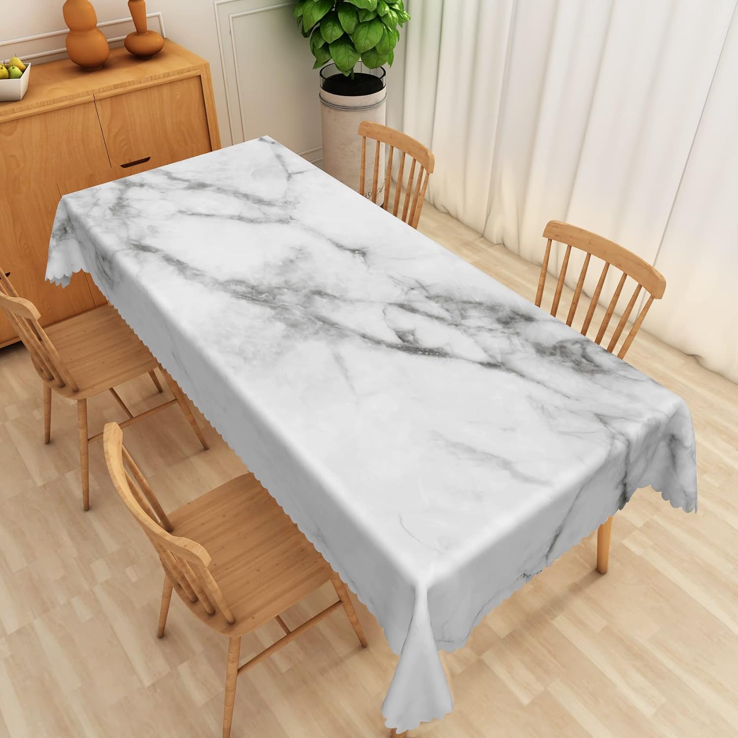 Abstract White Grey Marble Texture Tablecloth, 60x84 Inch Modern Luxury Black Crack Ink Art Rectangle Table Cloth,Waterproof Fabric Table Cover for Kitchen Dining Room Patio Home Party Decor