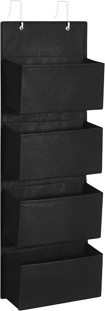 SONGMICS Over-Door Storage with 4 Pockets, Wall Hanging Storage Organiser, Practical and Spacious, for Childrens Room Office Bedroom, 33.5 x 12 x 100 cm, Black RDH004B01
