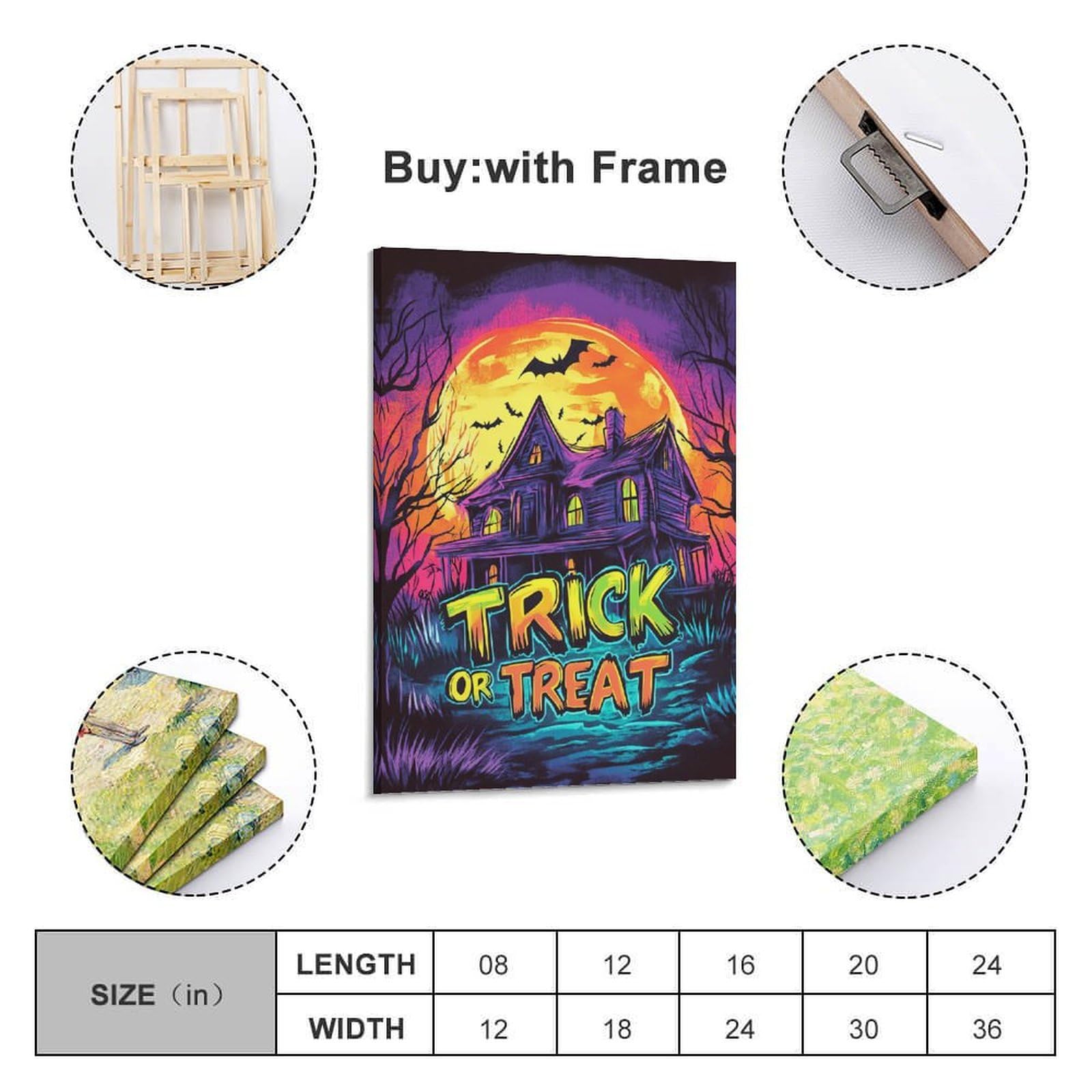 Stampa artistica da parete moderna su tela per la casa, poster di Halloween con dolcetto o scherzetto pieno di festival divertenti decorazioni per Halloween, 40 x 60 cm, con cornice