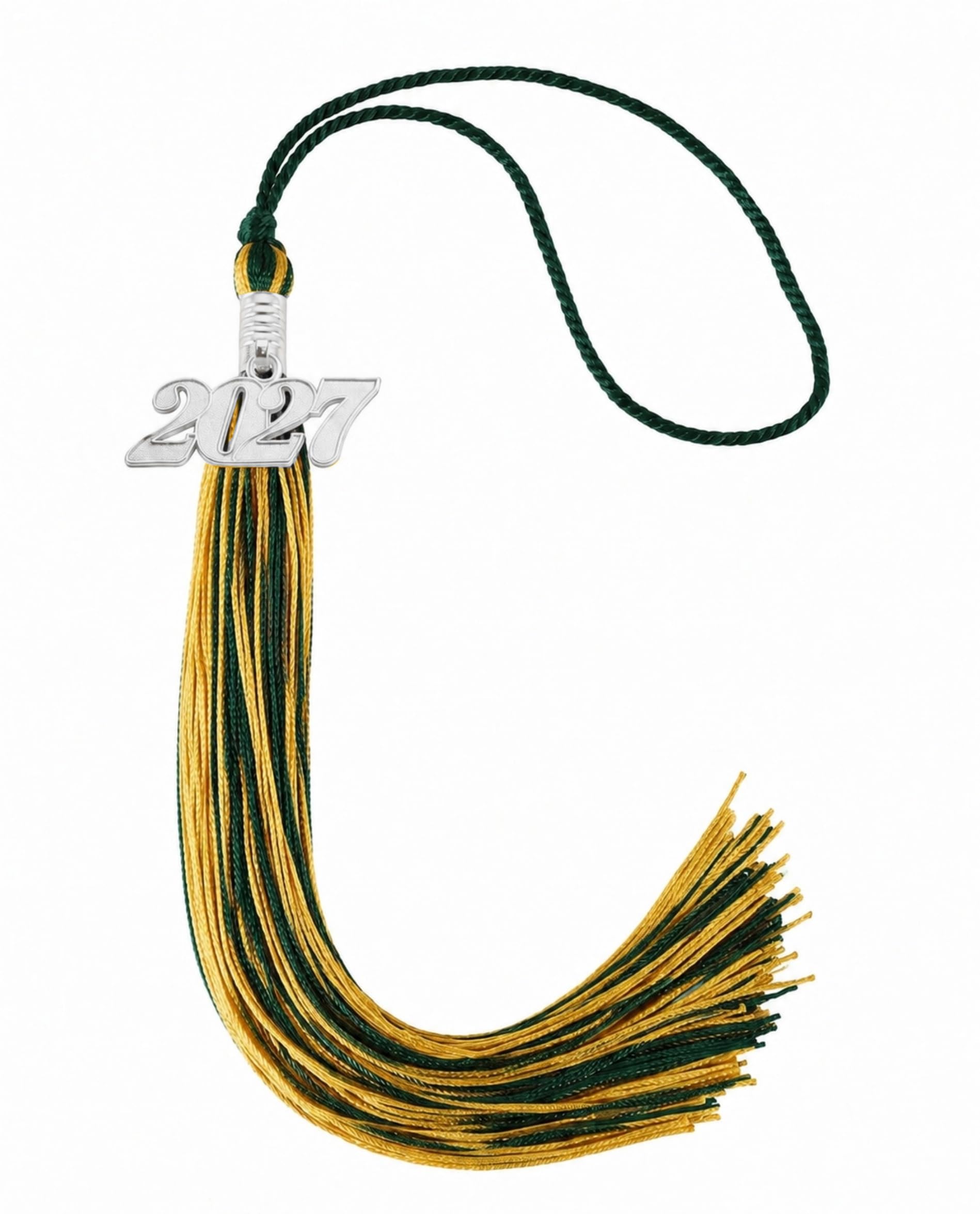 Graduation Tassel 2027 for Grad Cap,Forest Green and Gold Tassel with Silver Charm