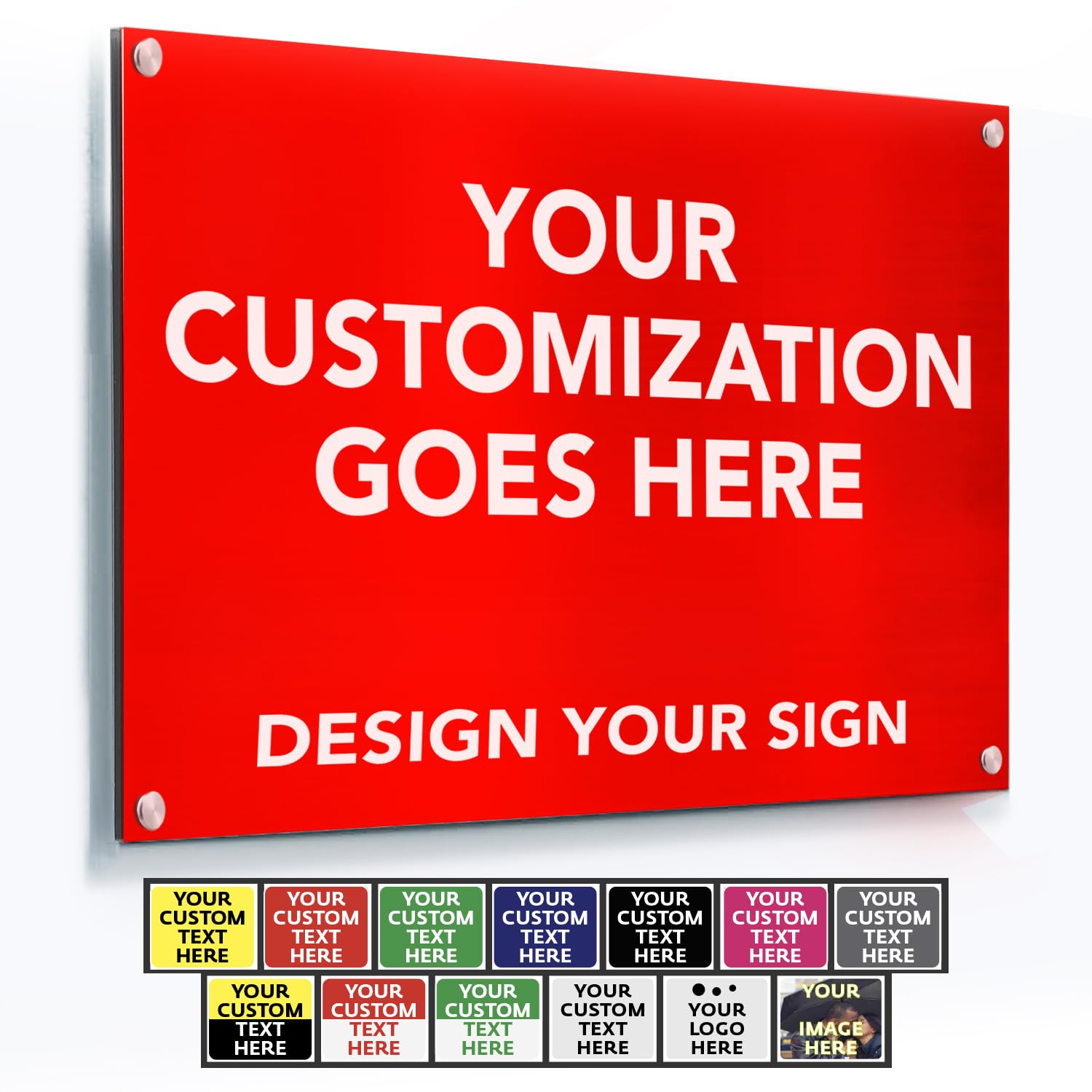 Custom Metal Signs, Personalized Aluminum, Waterproof Business Signs, White Aluminum (Red Background, 14x10 In)