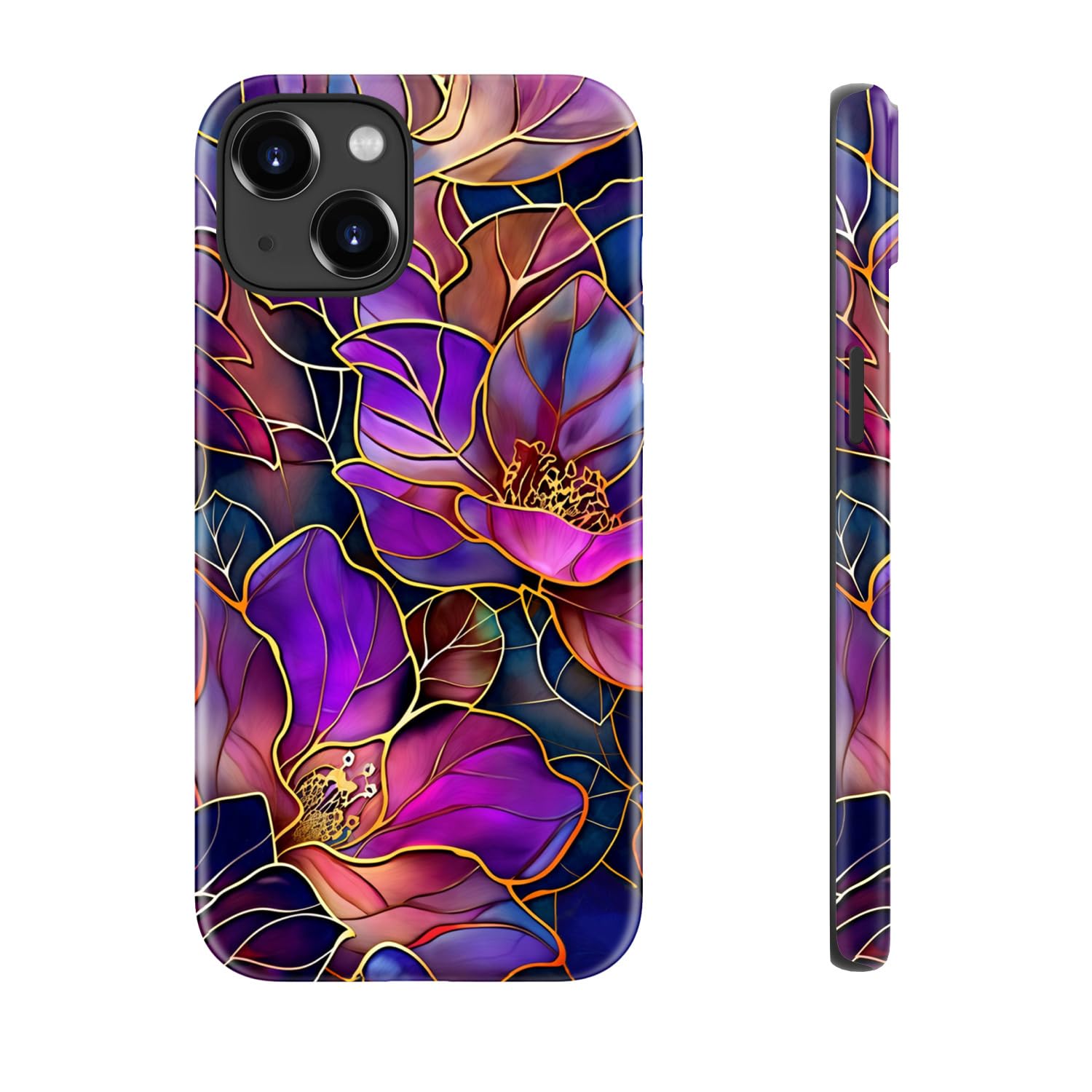 for iPhone 15 Plus Case - Wireless Charging Compatible - Dual-Layer Hard Shell + Silicone Cover - Shockproof Protective Phone Case with Stylish Designs for Women - Blooming Purple Flowers