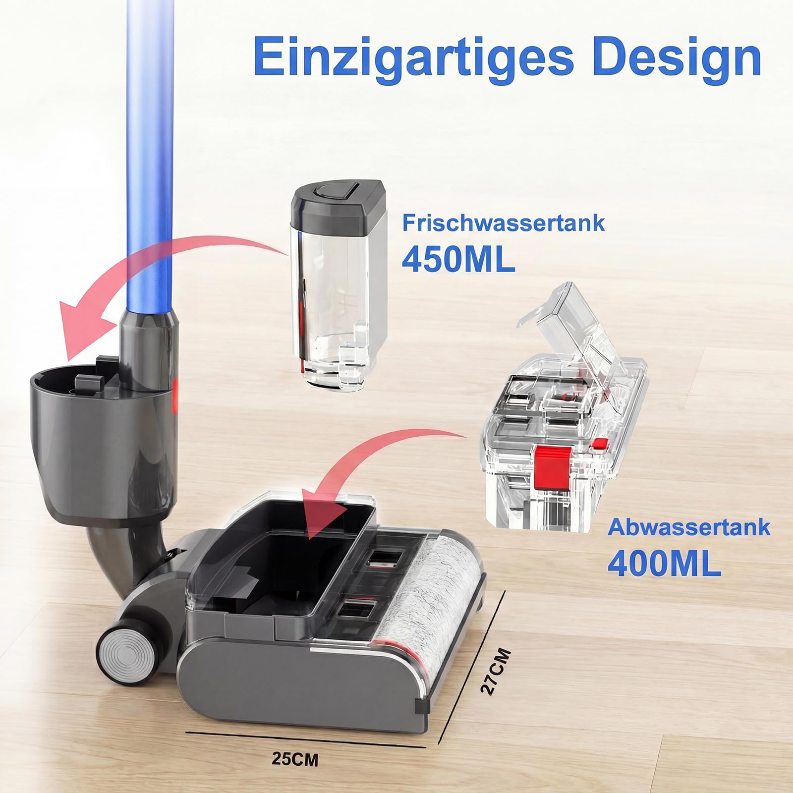 Bürste Wischaufsatz kompatibel für Dyson V7/V8/V10/V11/V15 Staubsauger, 2-IN-1 Elektrischer Bodenwischer mit Sauberem und Schmutzigem Wassertank, Gleichzeitig Saugen und Wischen，Schwarz