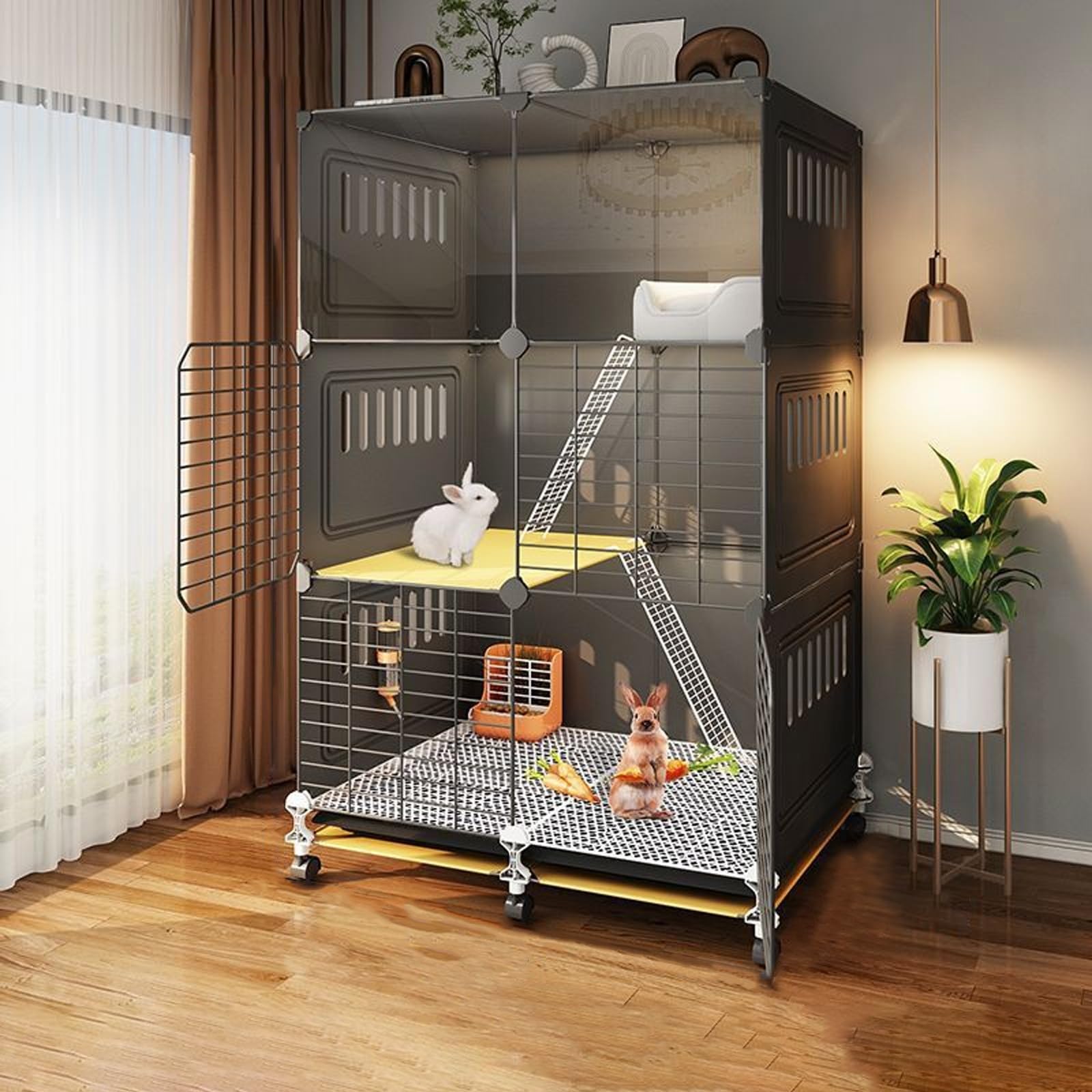 Gabbia Per Conigli Fai Da Te Con Rotelle, Piccola Casa Per Animali Con Vassoio Rimovibile E Paraspruzzi Per Urina, Facile Da Installare(75 * 49 * 117cm)