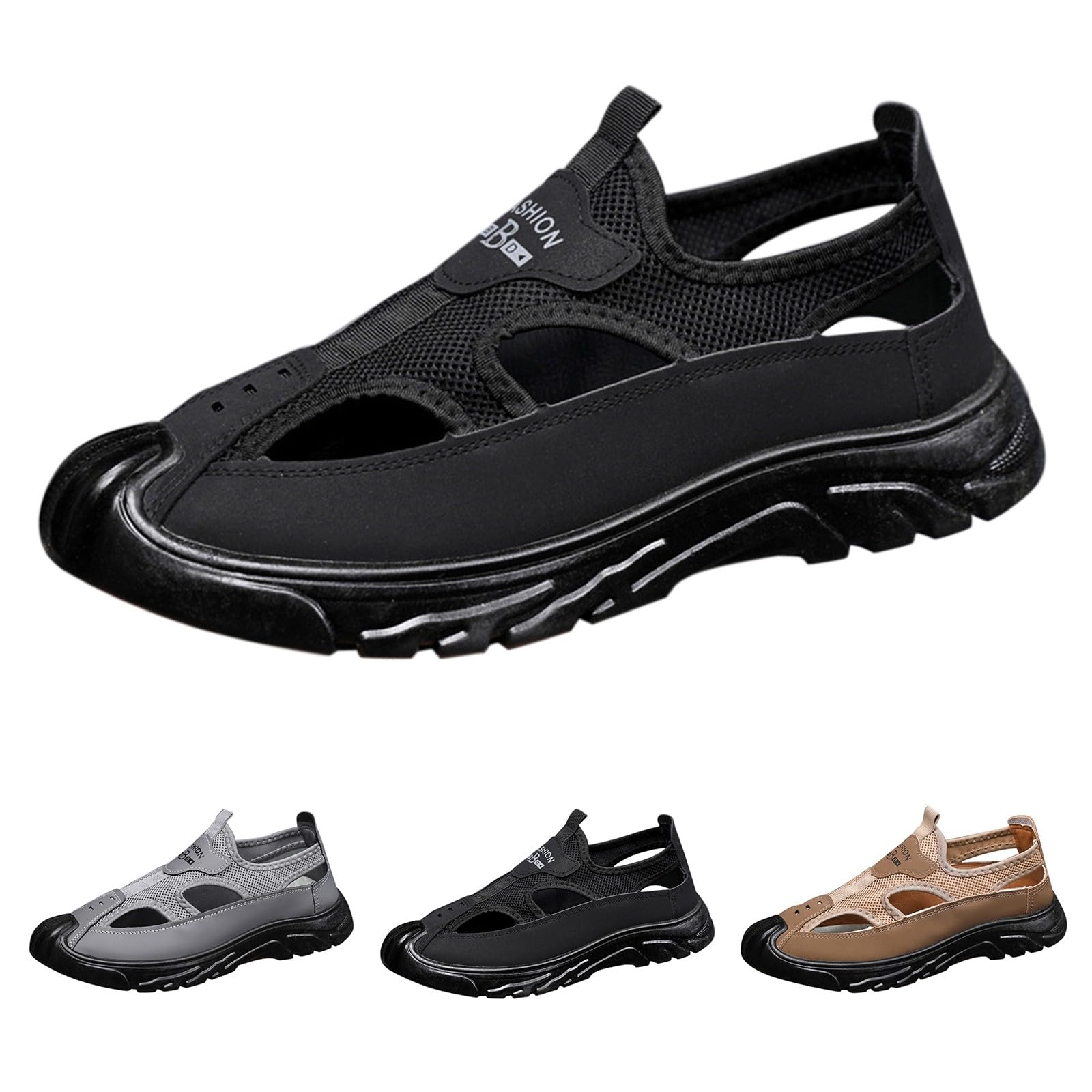 Sandalias deportivas para mujer, sandalias planas con suela texturizada, sandalias de malla huecas sólidas con cojín de soporte de arco, puntera cerrada, zapatillas de senderismo al aire libre