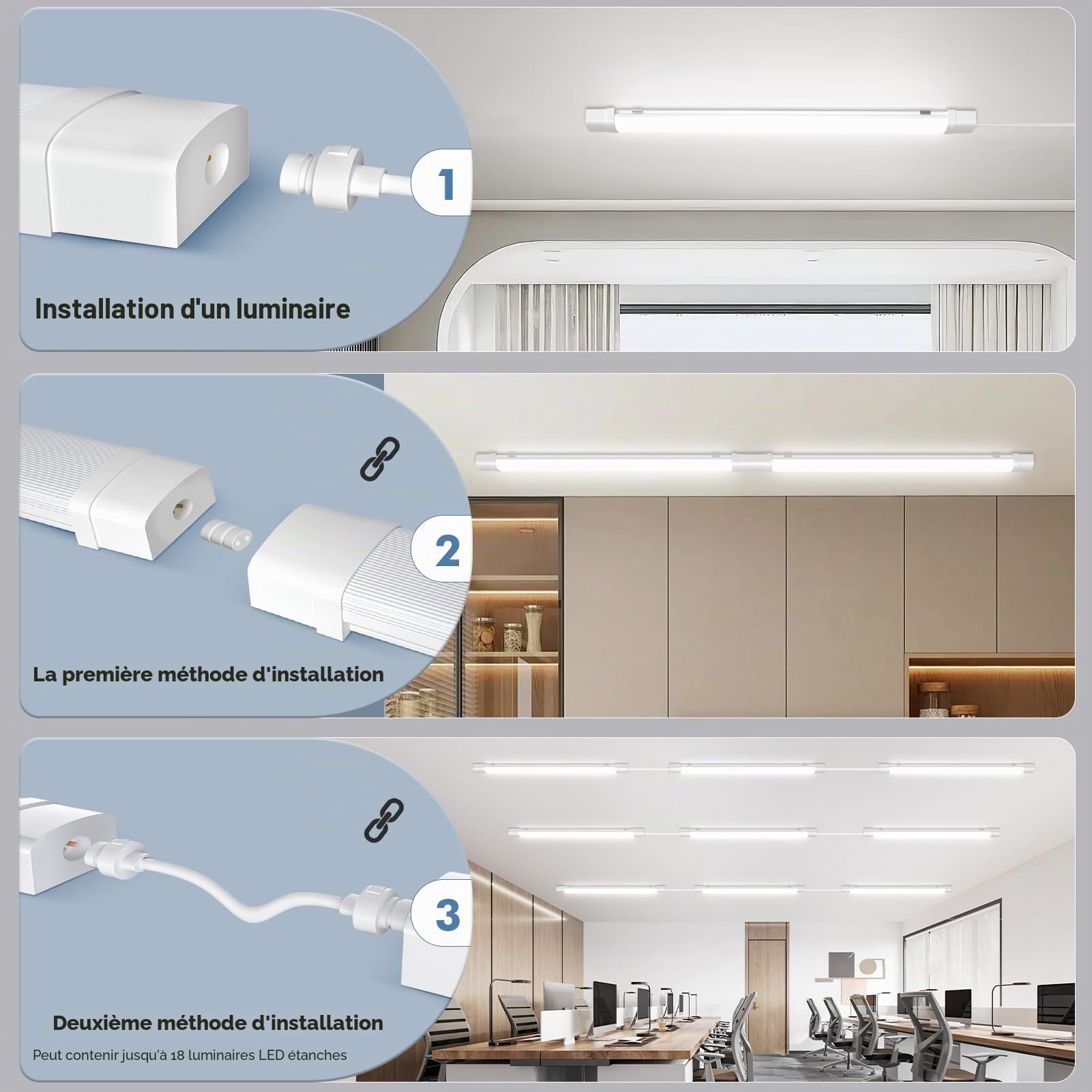 Viugreum Lot de 4 Réglette LED 120cm Connectable, IP66 Étanche 40W 4000LM Neutre Blanc 4500K, LED Lampe Fluorescente avec Chaîne Suspendue, Néon Led Garage Plafonnier pour Salle de Bain, Bureau