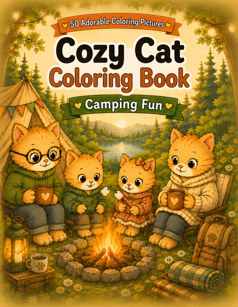 Cozy Cat Family Coloring Book: Camping Fun: 50 Cute Camping Coloring Pages with Adorable Cats, Campfires, Forest Adventures, and Cozy Outdoor Fun