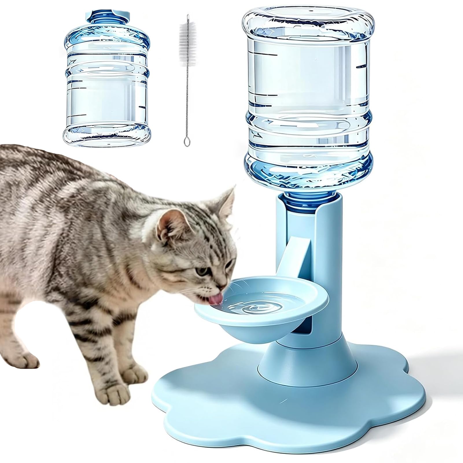 Gravity Cat Water Dispenser Stand Spill Proof Automatic Refill Bowl, Adjustable Height Non-Slip Self-Refilling Pet Automatic Dog Water Dispenser with Bucket, Gravity Water Bowl for Cats, Dogs，Blue