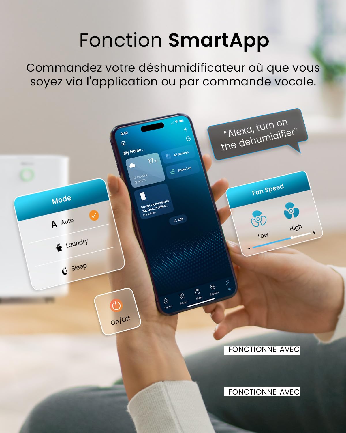 Pro Breeze OmniDry Déshumidificateur compresseur Intelligent 20L/Jour avec réservoir d'eau 4L, séchage du Linge & capteur d'humidité Auto - Absorbeur d’humidité, Contre moisissures & Condensation