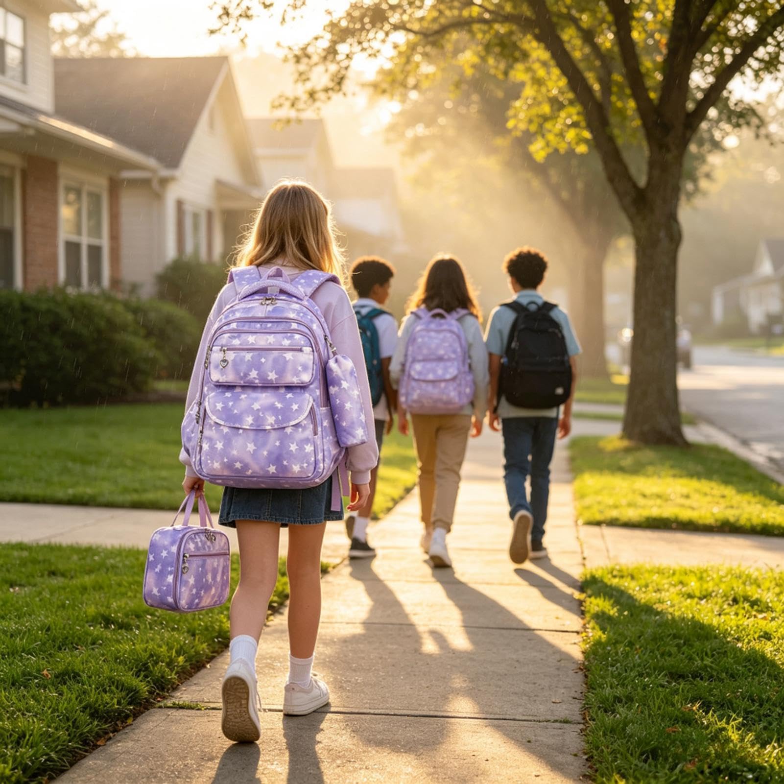Zaino per la Scuola da Bambine Borsa da Pranzo Capiente Impermeabile | Borse Per Libri Scolastici Per Le Scuole Medie, Elementari E Asilo, Pranzo, Borsellino, Bagagl
