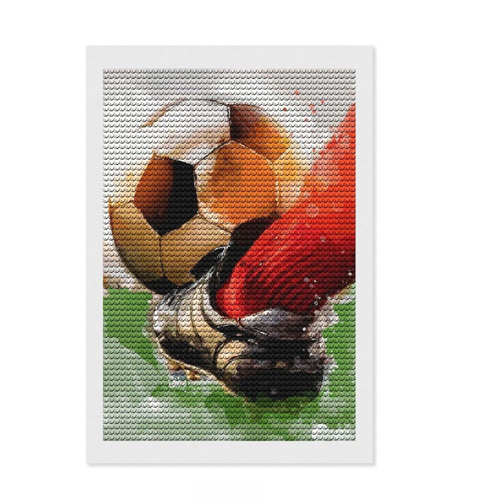 Junmoney Soccer Ball Kick Watercolor Art Full Drill Diamond Painting Kit 8"x12", Nice Detail and Sparkle, Fun Craft Experience, Bedroom Decor, Gift Idea