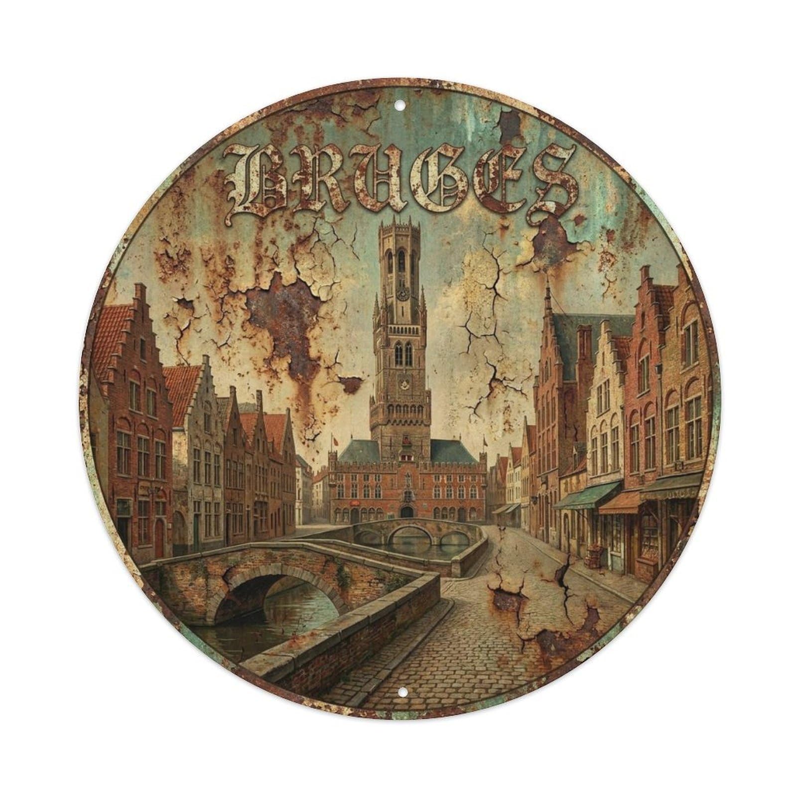 Bruges Belgium Retro Heritage Travel Landmark Metal Tin Sign