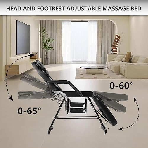 Miniatura 5 de Silla de tatuaje para cliente, silla facial con ruedas, cama de tatuaje ajustable de 73 pulgadas para artista, mesa de masaje con taburete, cama
