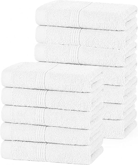DARWEN STAR - 100% Cotton 12 pcs Face Cloth, Highly Absorbent & Soft, 500 GSM Egyptian Flannel towels, 30 x 30 Cm, Bathroom- Kitchen - GYM Multipurpose Cotton Towels (White)
