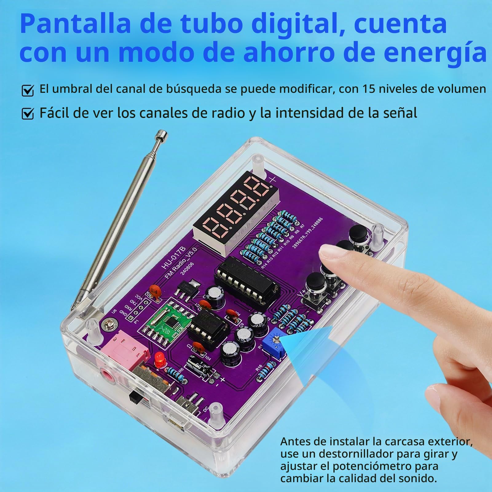 Kit de radio FM, kits de práctica de soldadura, kit de soldadura electrónica, kit receptor de módulo de radio 87-108 MHz (con estuche)