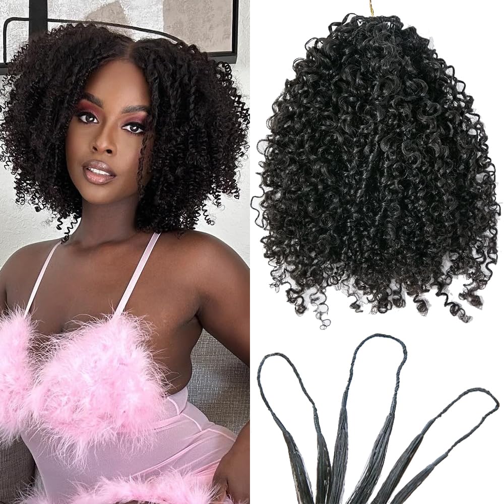 Ssawhair Afro Kinky Curly Crochet Human Hair Knotless Pre-Separated Tight Curly Virgin Human Hair Pre-Looped Reusable Feather Crochet Hair Extensions