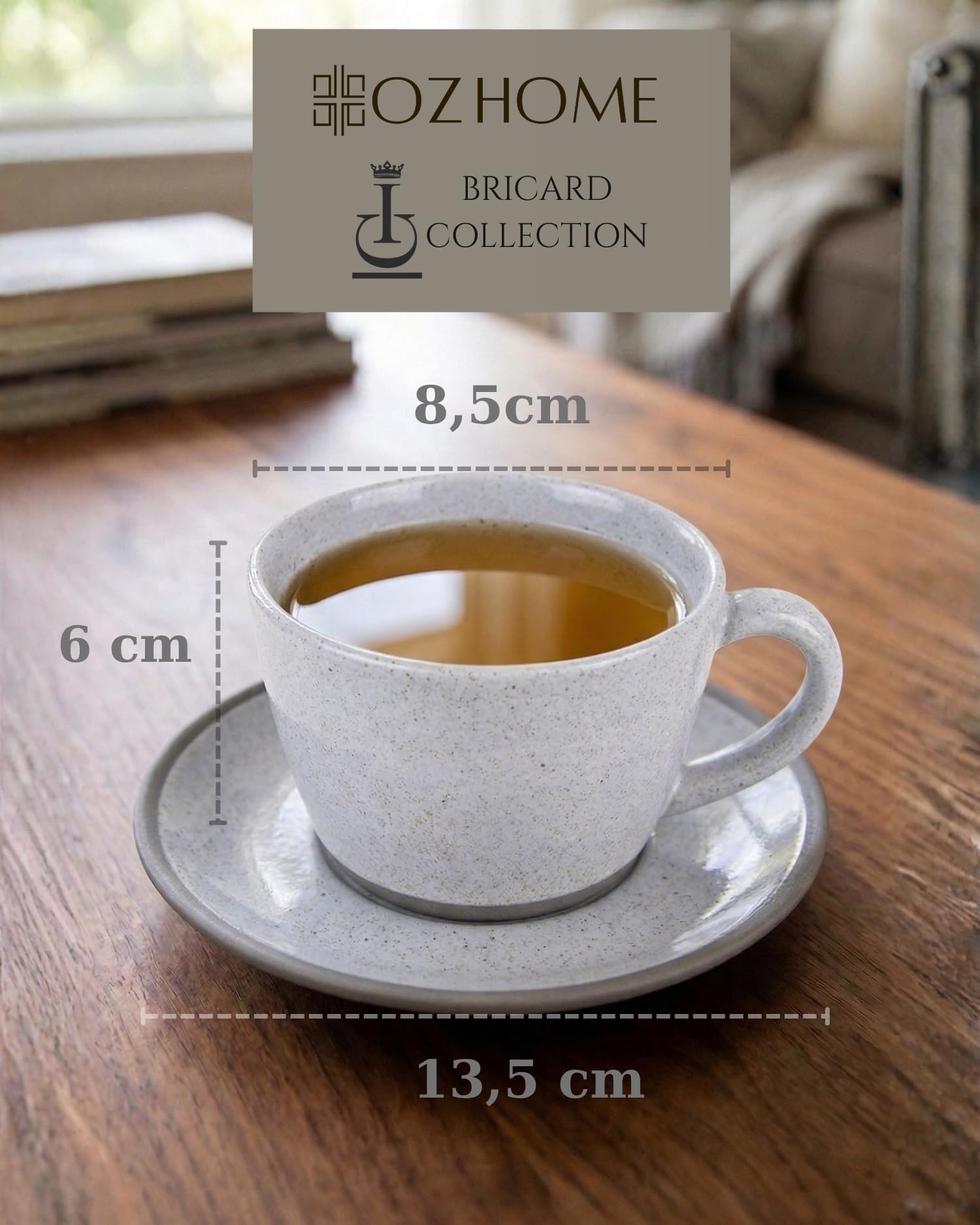 Kaffeetassen Set 12-teilig mit Untertassen, Kaffeeservice für 6 Personen | BRICARD Albi | 200 ml Keramik Hellgrau, Cappuccino Tassen, Spülmaschinen- & Mikrowellengeeignet, Geschenkset