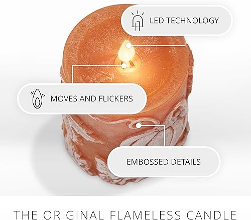 Miniatura 3 de Luminara Vela de pilar de llama móvil de hojas y calabazas en relieve de 3.25 x 4.5 pulgadas con borde empotrado, sin perfume, cera real, funciona