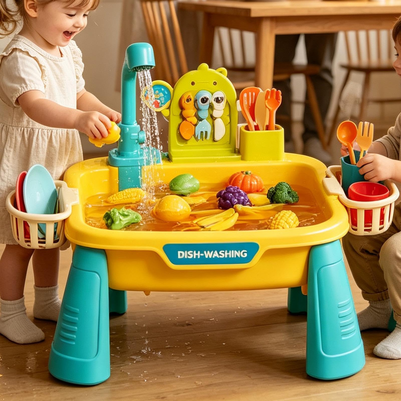 Mesa De Agua Juguete Sensorial Interactivo Lavar Platos | Mesas De Agua Infantiles Para Exterior Para Interior Cocina Baño Patio Jardín Trasero Jardín Preescolar Y