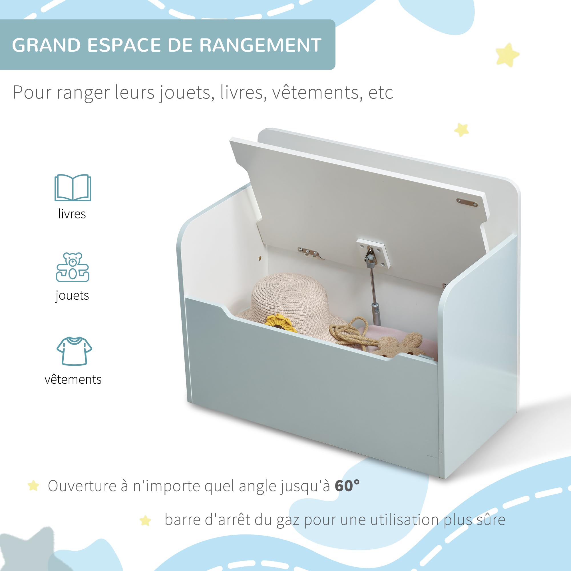 Coffre à Jouet Enfant - Banc De Rangement - HOMCOM - 2 En 1 Couvercle Rabattable Charnieres De Securite 60 X 30 X 50 Cm Rose 89988209