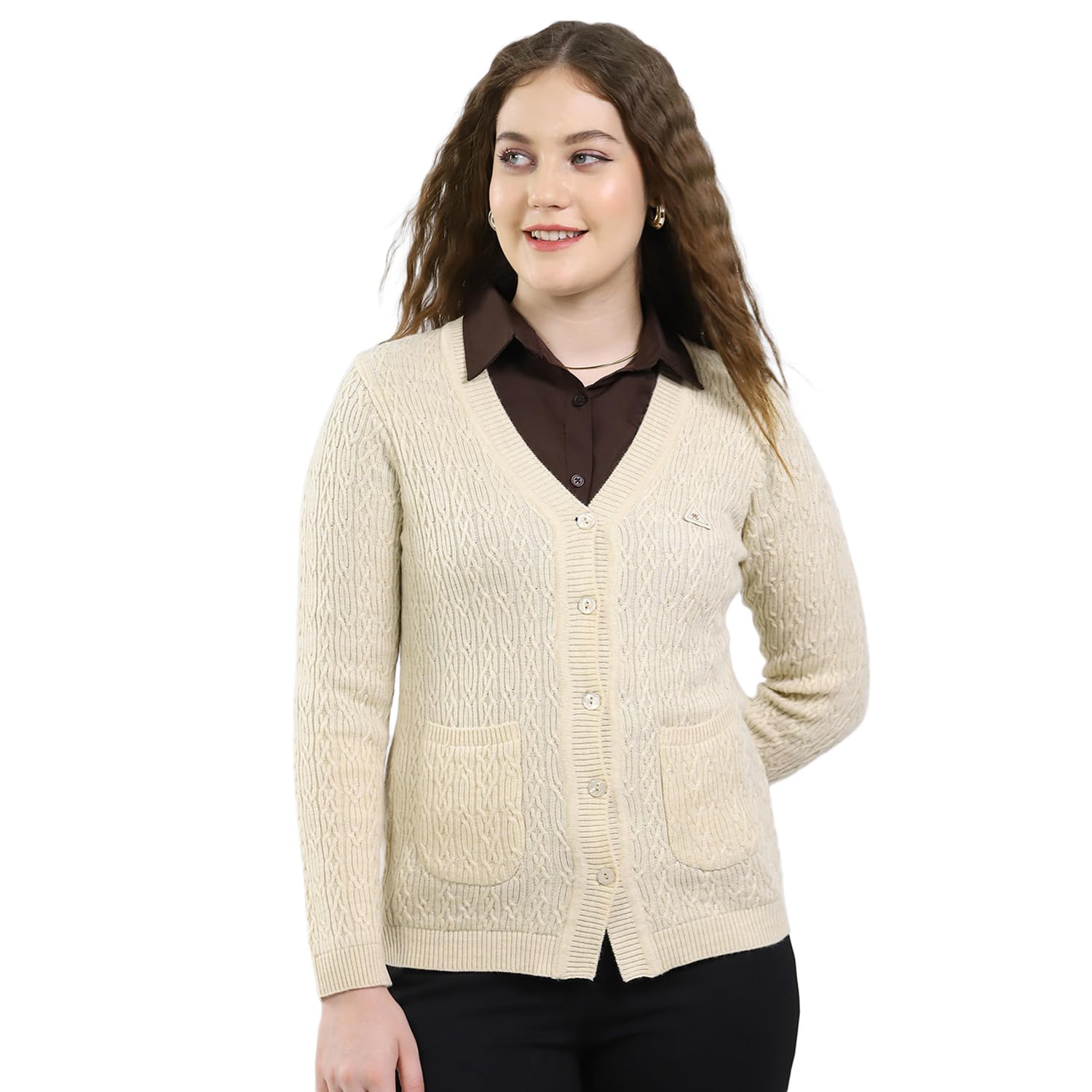 monte carlo Women’s Regular Fit Cardigan | V-Neck | Self Design | Full Sleeve Sweater | Button Closure | Stylish Knitwear for Women-picture-15