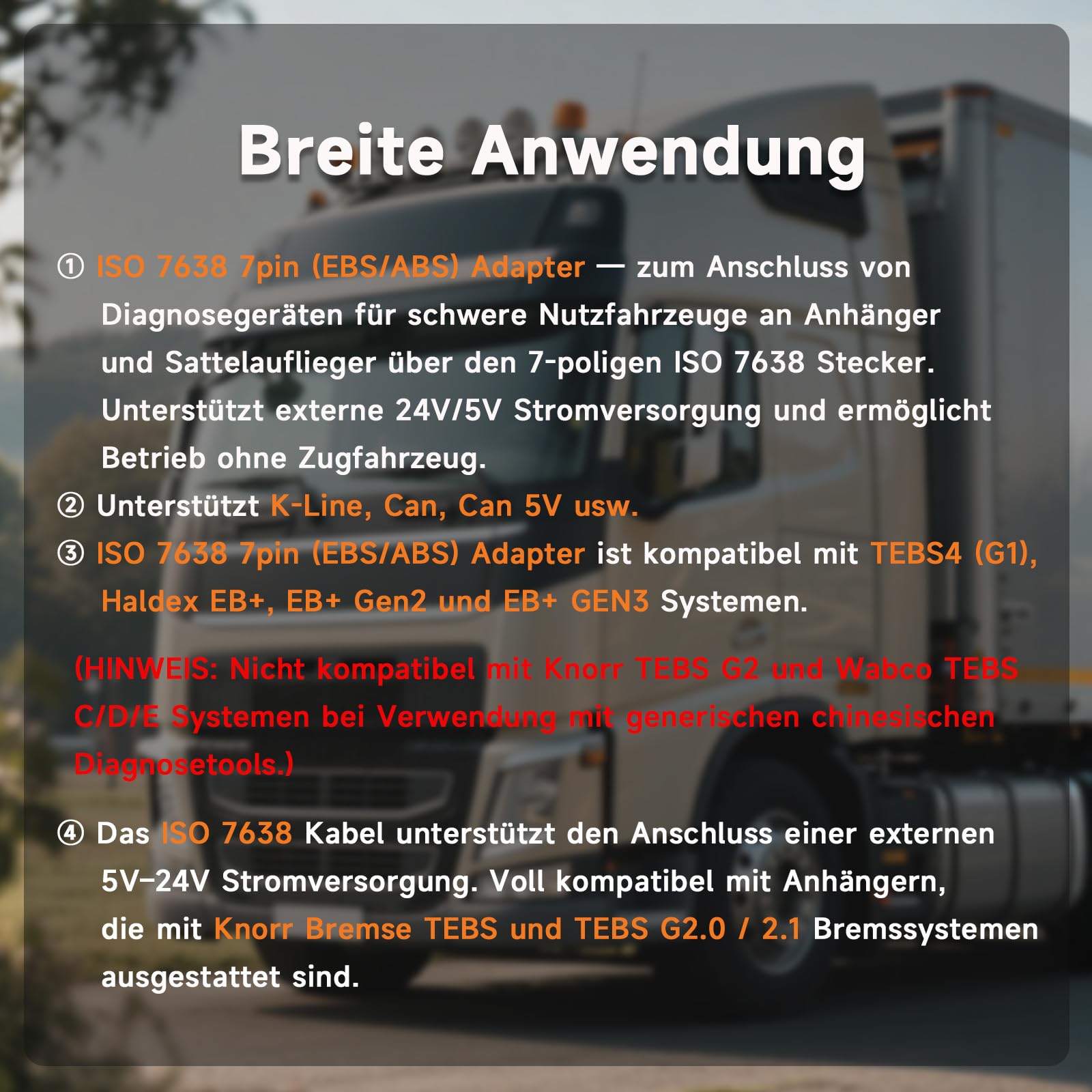 ISO 7638 7-polig (EBS/ABS) Adapter,Anhänger und LKW Diagnosekabel | zum Anschluss für Anhängerdiagnose,für Bo-sch und schwere Nutzfahrzeuge OBD2 LKW Scanner unterstützt K-Line,CAN,CAN 5V