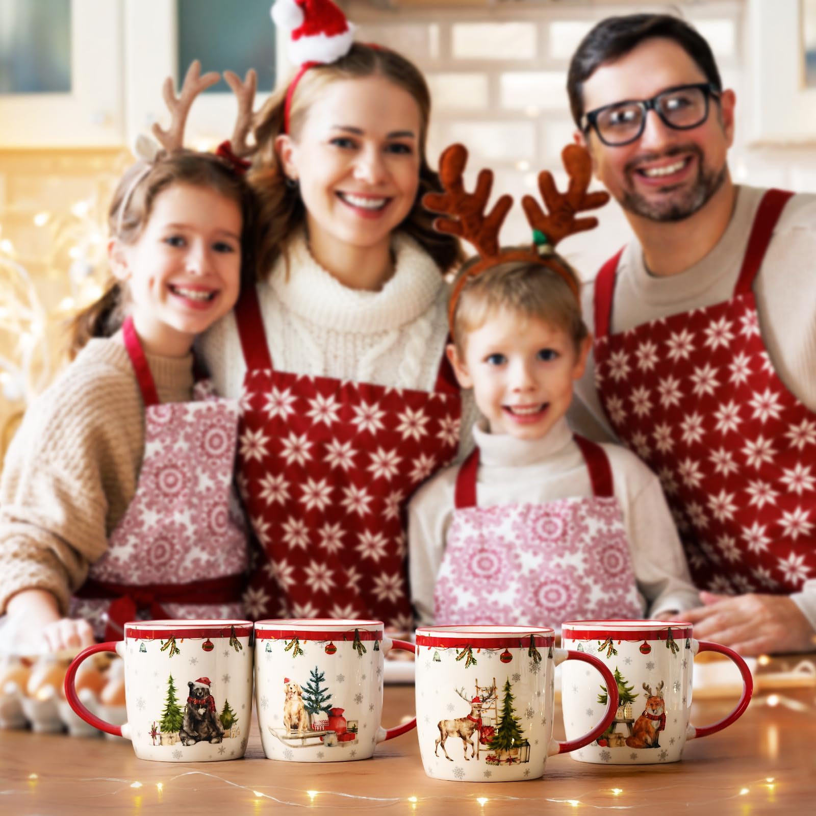 Joymaking Juego de 4 tazas de Navidad, juego de tazas de café navideñas, regalo de Navidad para mujeres y amigos, tazas de Navidad con diseño festivo, tazas de Navidad para vino caliente de cacao