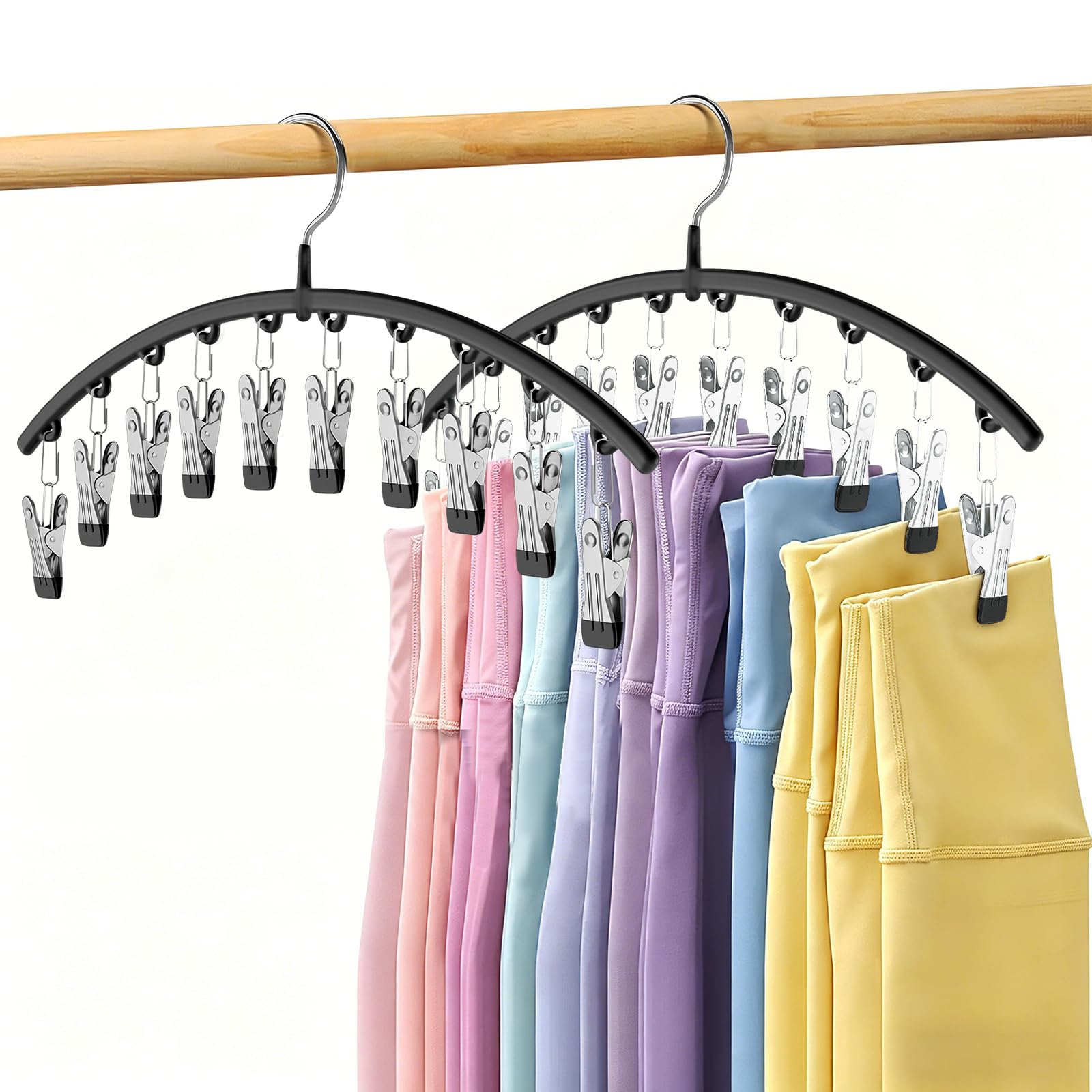Photo 1 of Volnamal Legging Organizer for Closet, 2 Pack Metal Yoga Pants Hangers w/10 Clips Holds 20 Leggings, Space Saving Hanging Closet Organizer w/Rubber Coated Closet Organizers and Storage, Black