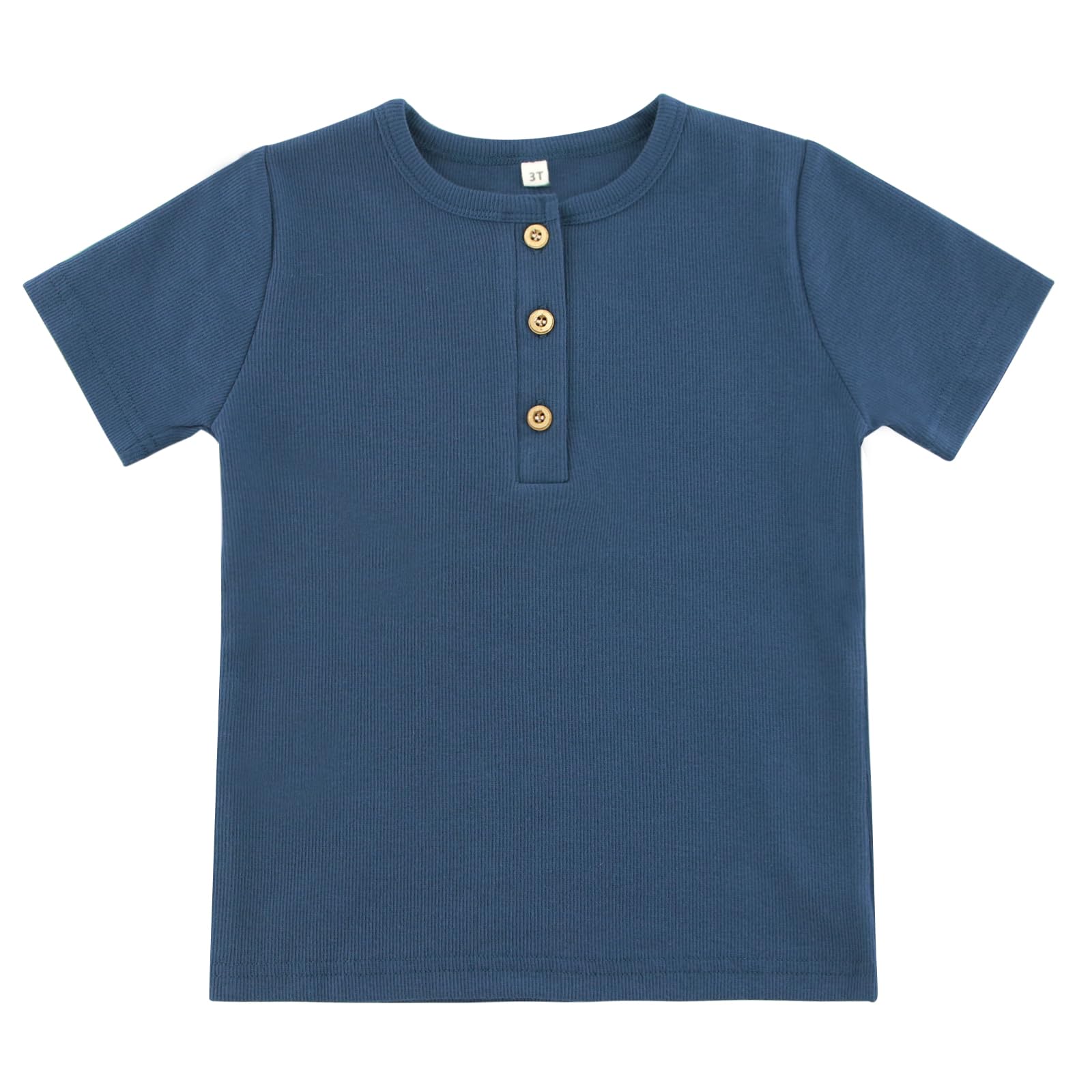 POBIDIBY Boys Short Sleeve Shirt with 3 Button, Henley Shirt for Boys & Girls, Polo Shirt Without Collar