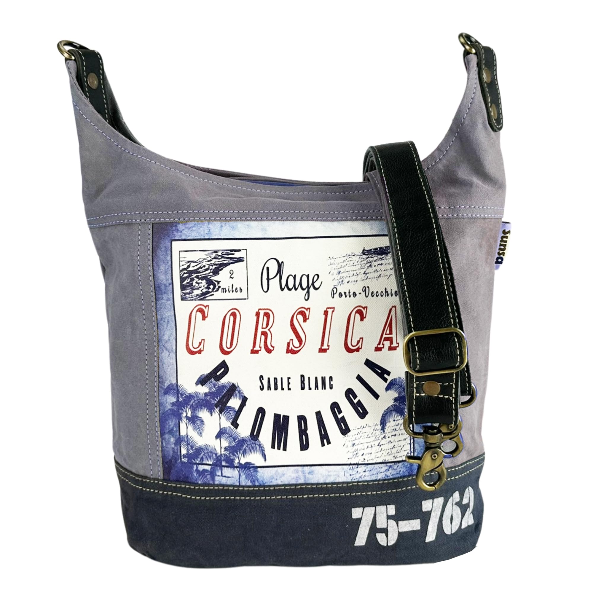 Sunsa Canvas Umhängetasche, große Damen Hobo Tasche in vintage Stil, blau