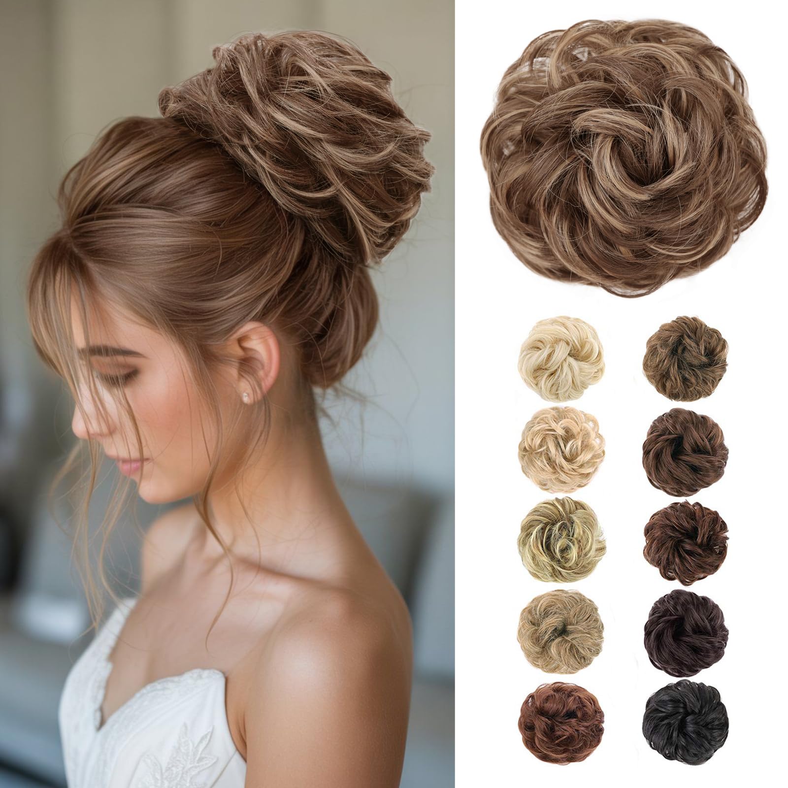 - MORICA Messy Hair Bun Hair Scrunchies Extension Curly Wavy fake hair bun Synthetic Chignon hair pieces for Women(12H24#)