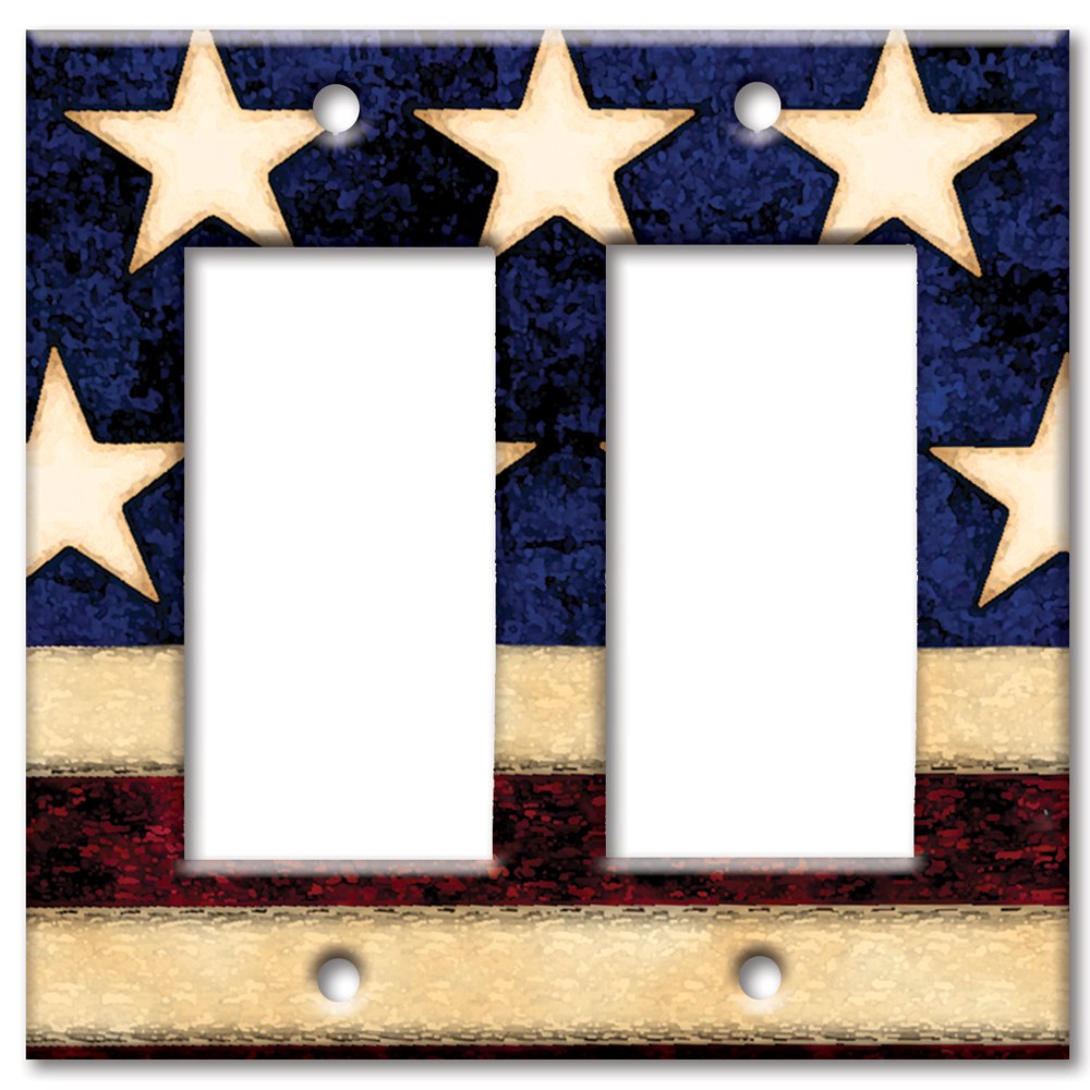 Art Plates - Double Gang Rocker Switch - Wall Plate - Old Flag - Made in USA