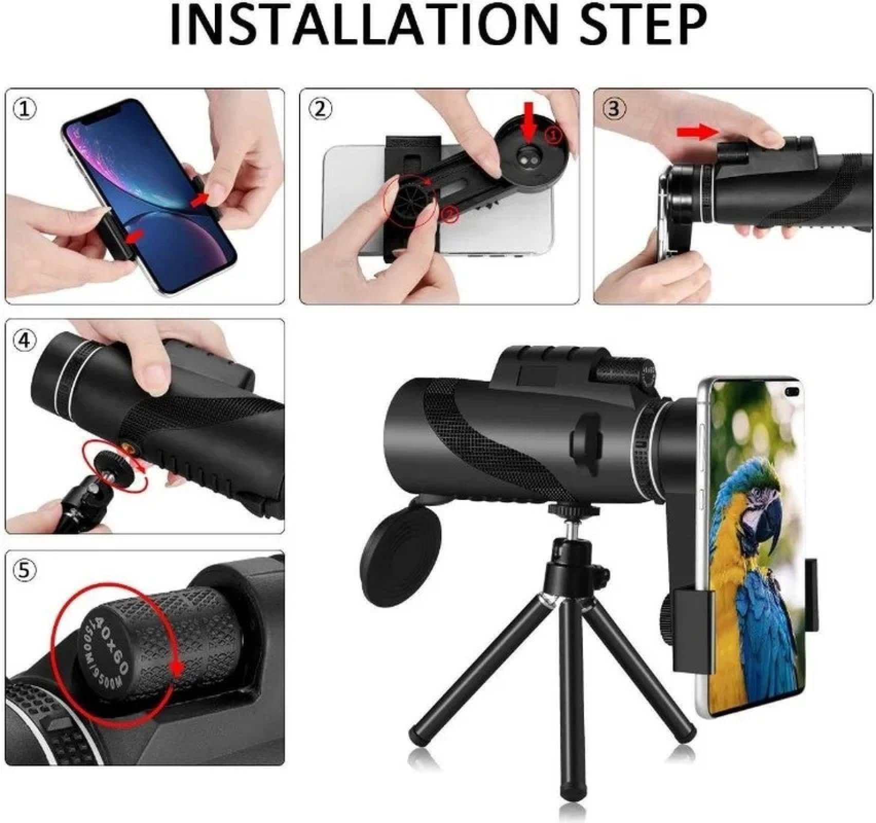 Telescopios de Caza para adultosPortátil 40x60 HD Monocular Profesional Telescopio Óptico de Caza Nocturna Telescopio de Visión Amplia