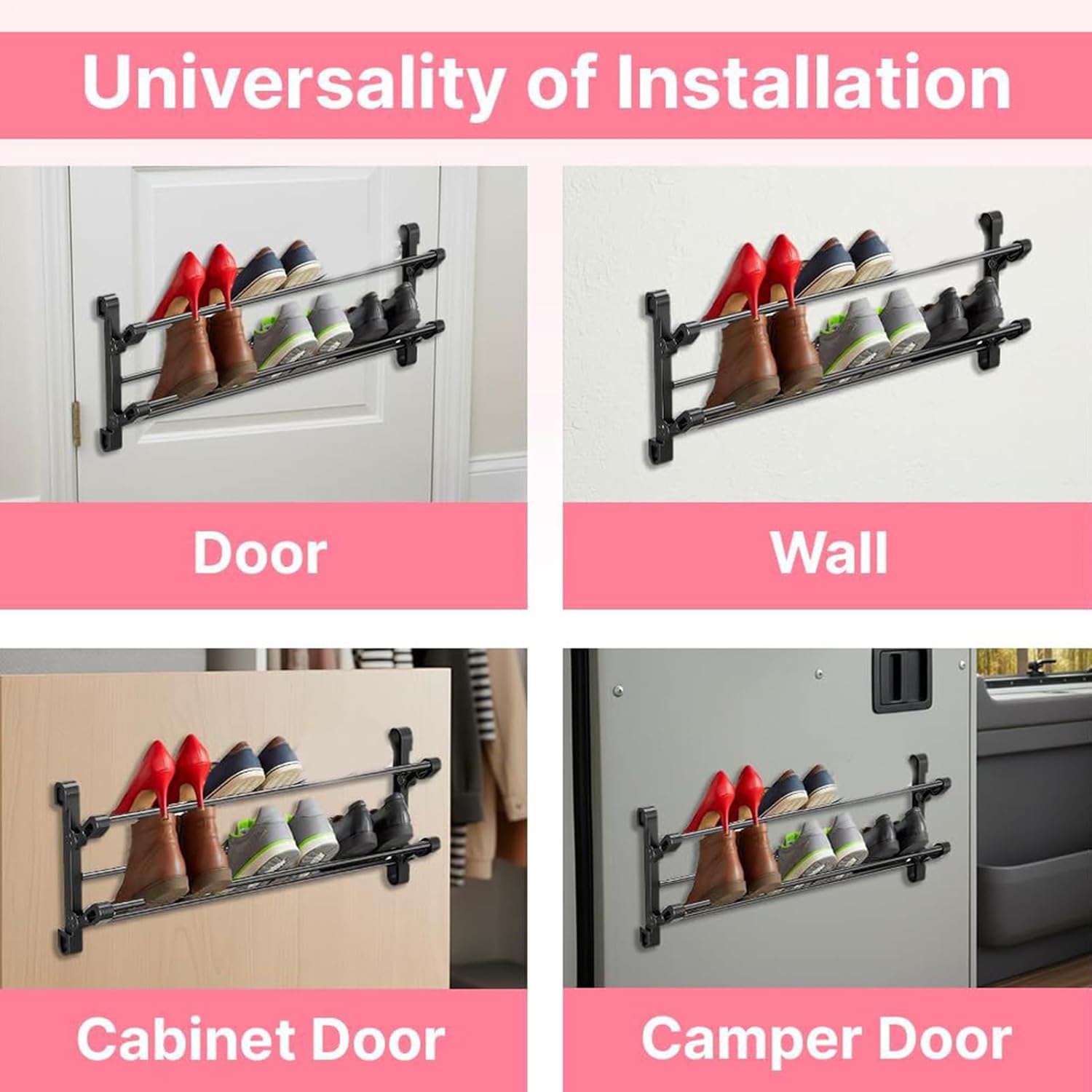 Foldable Shoe Shelf, 65x29cm, Wall Mounted 2-Tier Shoe Rack, Space-Saving Organizer for Sneakers, Hallway, Wardrobe, Bathroom, Dorm, Apartment