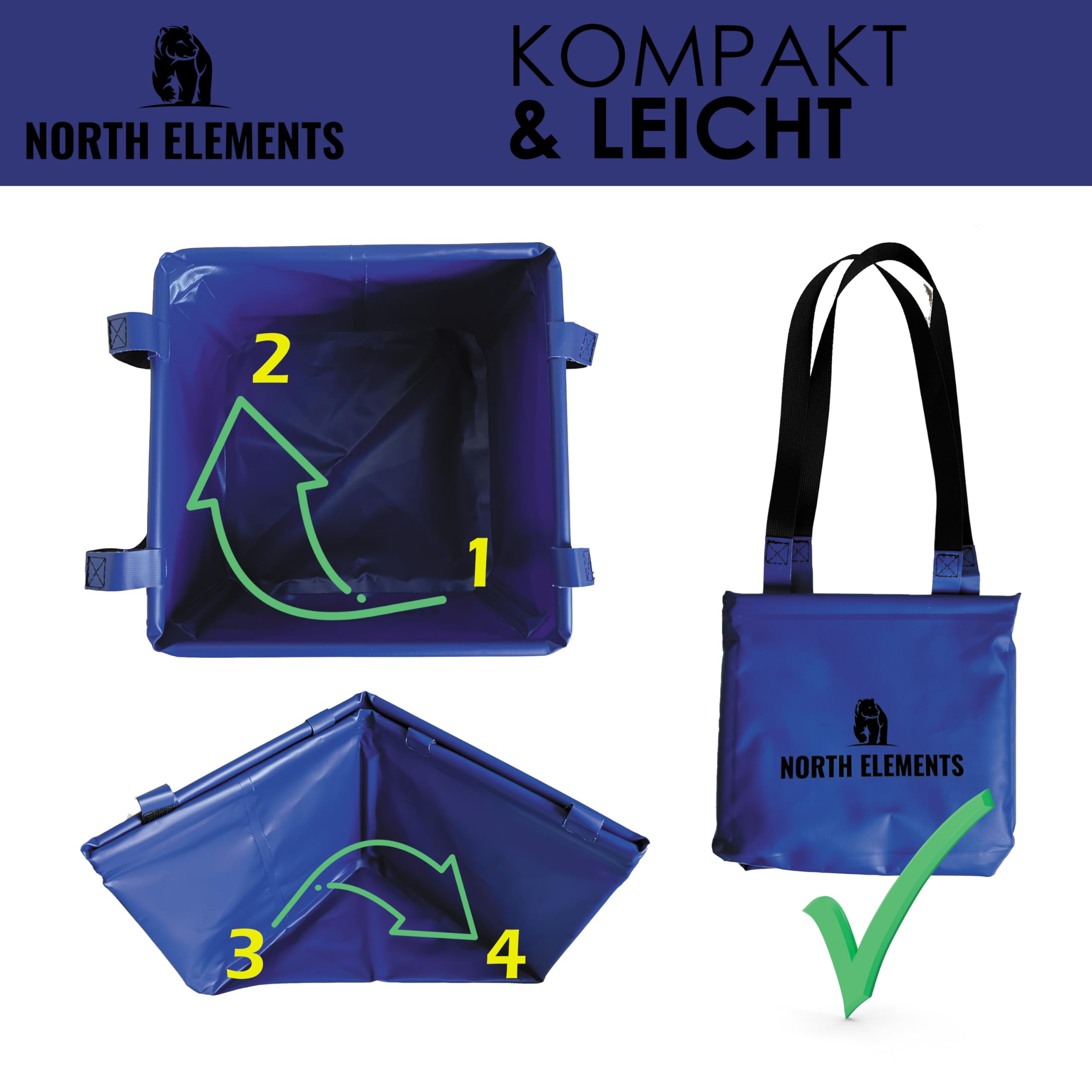 North Elements Bassine pliable 20 l | Bassine de camping pliable en tissu de bâche robuste | Utilisation polyvalente comme bac à vaisselle ou seau | Parfait pour le camping et l'extérieur (bleu)