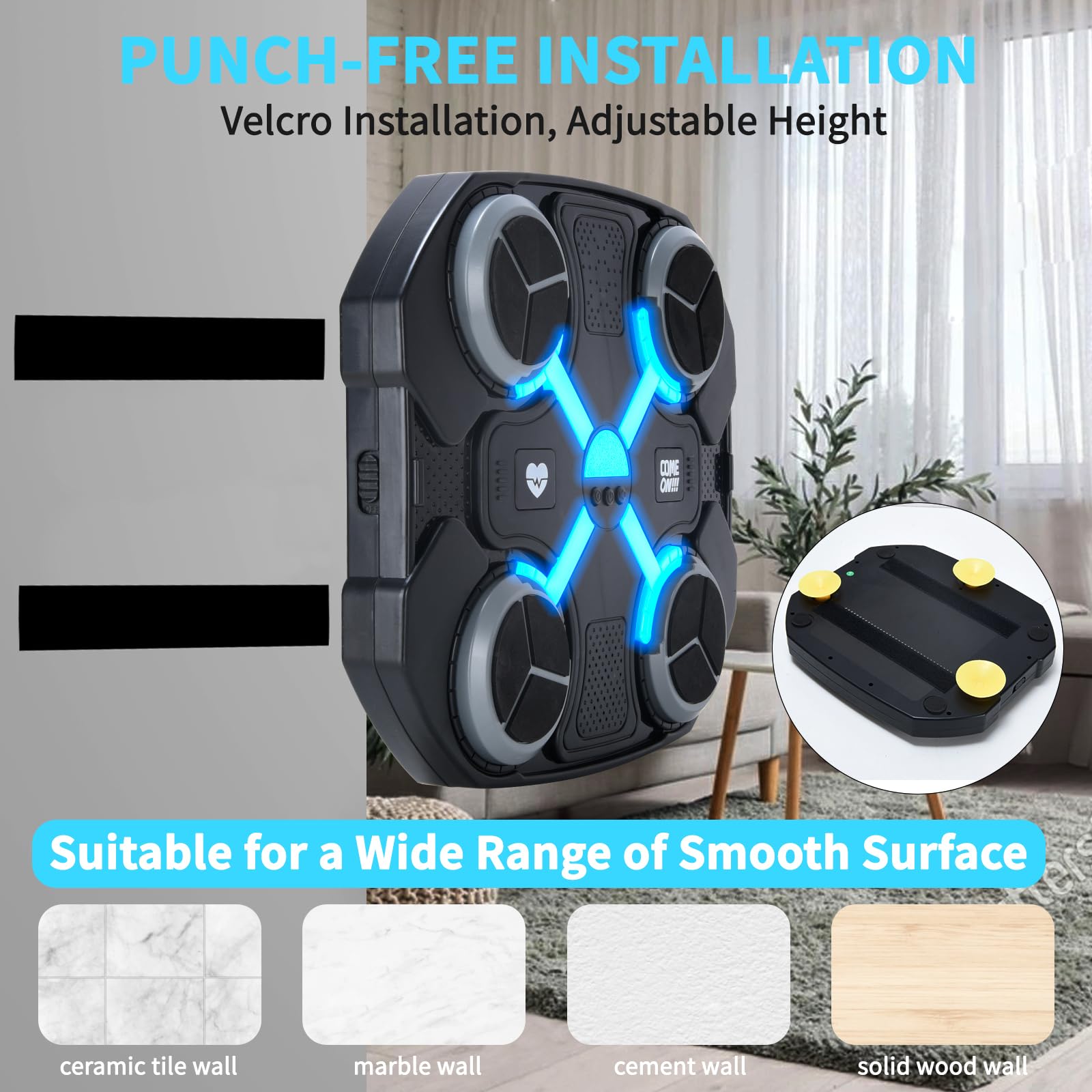 Music Boxing Machine mit Boxhandschuhen für Kinder, Boxmaschine mit Musik, Musikalische Boxmaschine zur Wandmontage mit Bluetooth & LED-Licht, USB-Aufladung