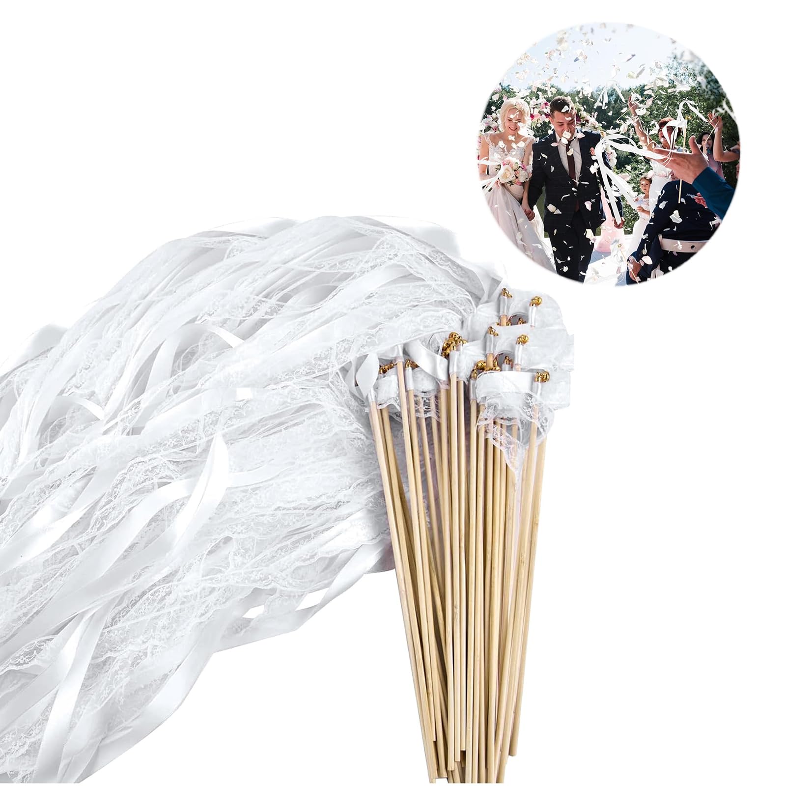 20 Varitas De Campana De Boda Varitas De Boda En Campana Cinta Blanca Boda Con Campanas y Serpentinas Campanas De Seda Mágicas Para Bodas, Navidad, Fiestas y Otras Celebraciones Festivas