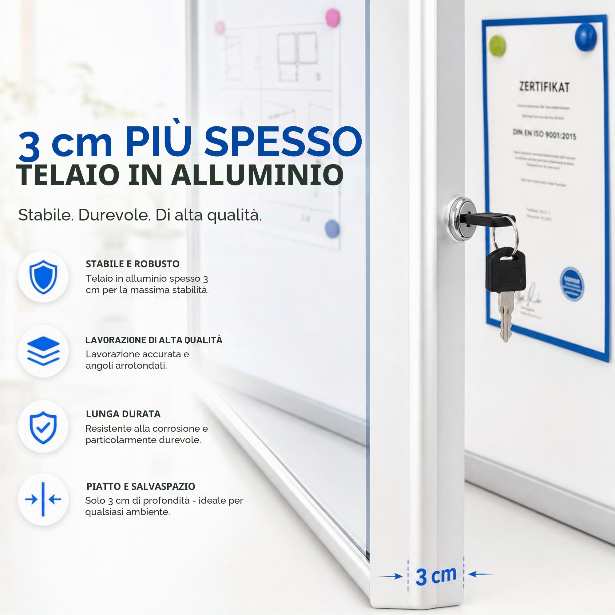 Floordirekt | bacheca in alluminuim, vetrina con serratura a chiave | lavagna magnetica - porta con serratura - telaio in alluminio | 6 x A4