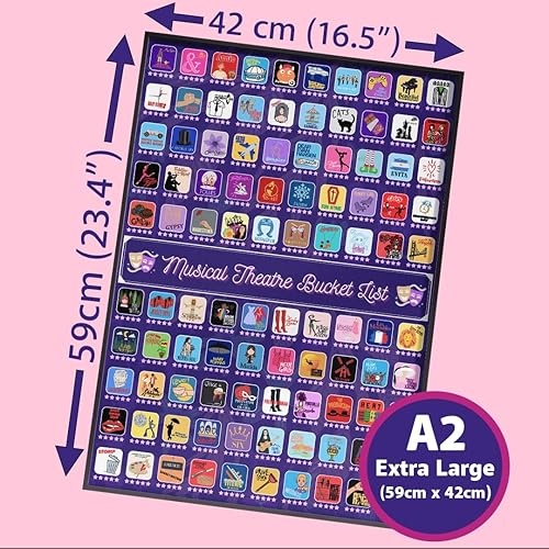 Miniatura 2 de Póster para raspar con 100 espectáculos de teatro musical, regalo para fanáticos del teatro musical y amantes de Broadway, 23 x 17 pulgadas