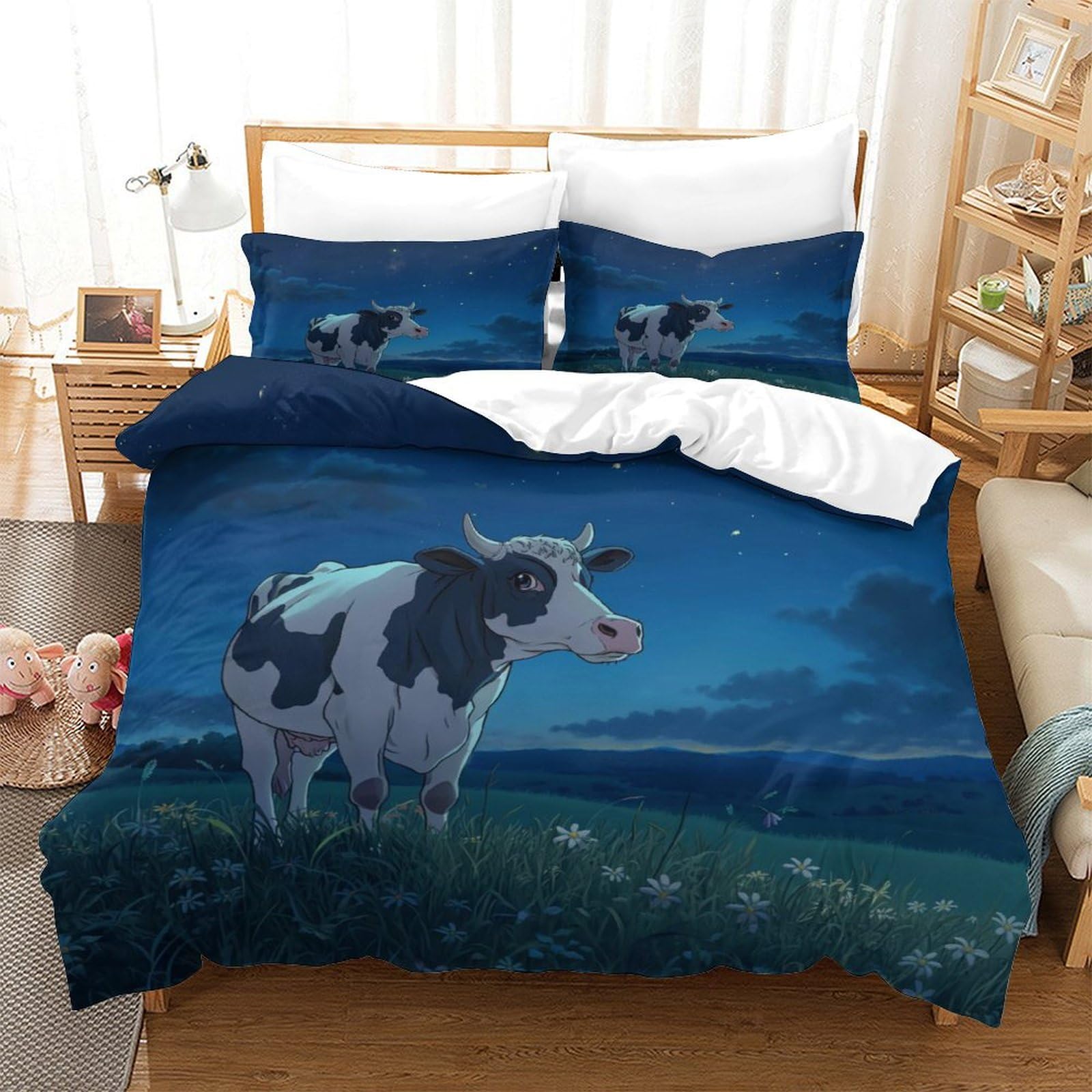 Housse de couette vache 3D microfibre super douce respirante 140x200