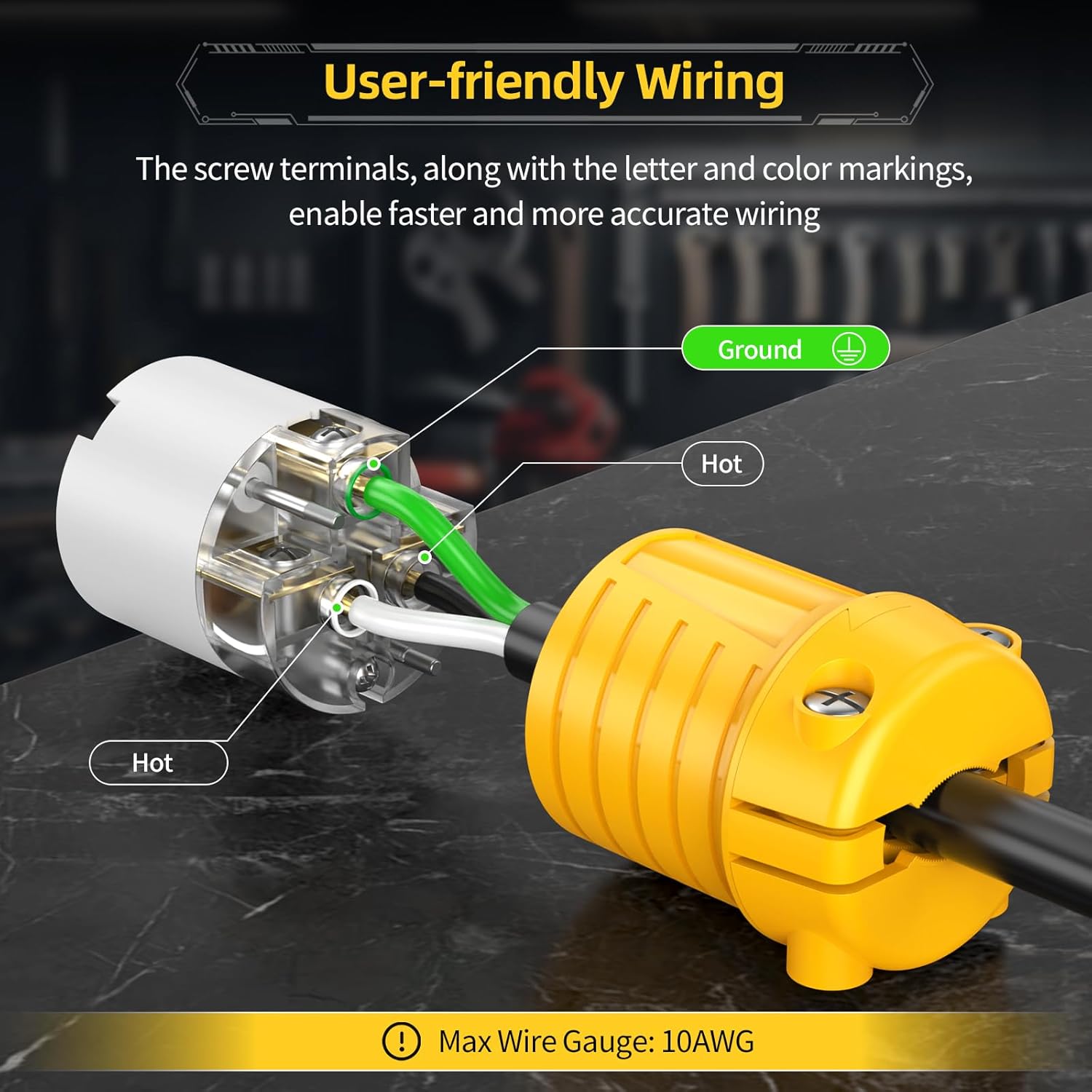220V Female Electrical Outlet Drop Cord Extension Cord Ends Replacement NEMA 6-20R 20 Amp 240 Volt Yellow ETL Listed 10-Pack