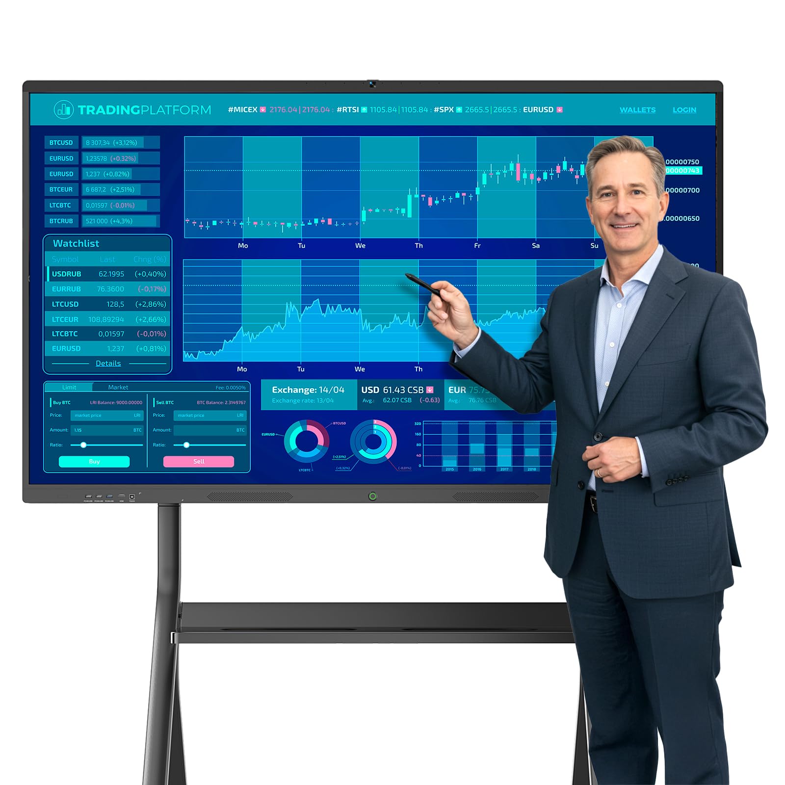 86'' Smart Board, 4K UHD Interactive Touchscreen Whiteboard, Android 14 8+128GB Wireless Smartboard for Classroom Home Office Studio