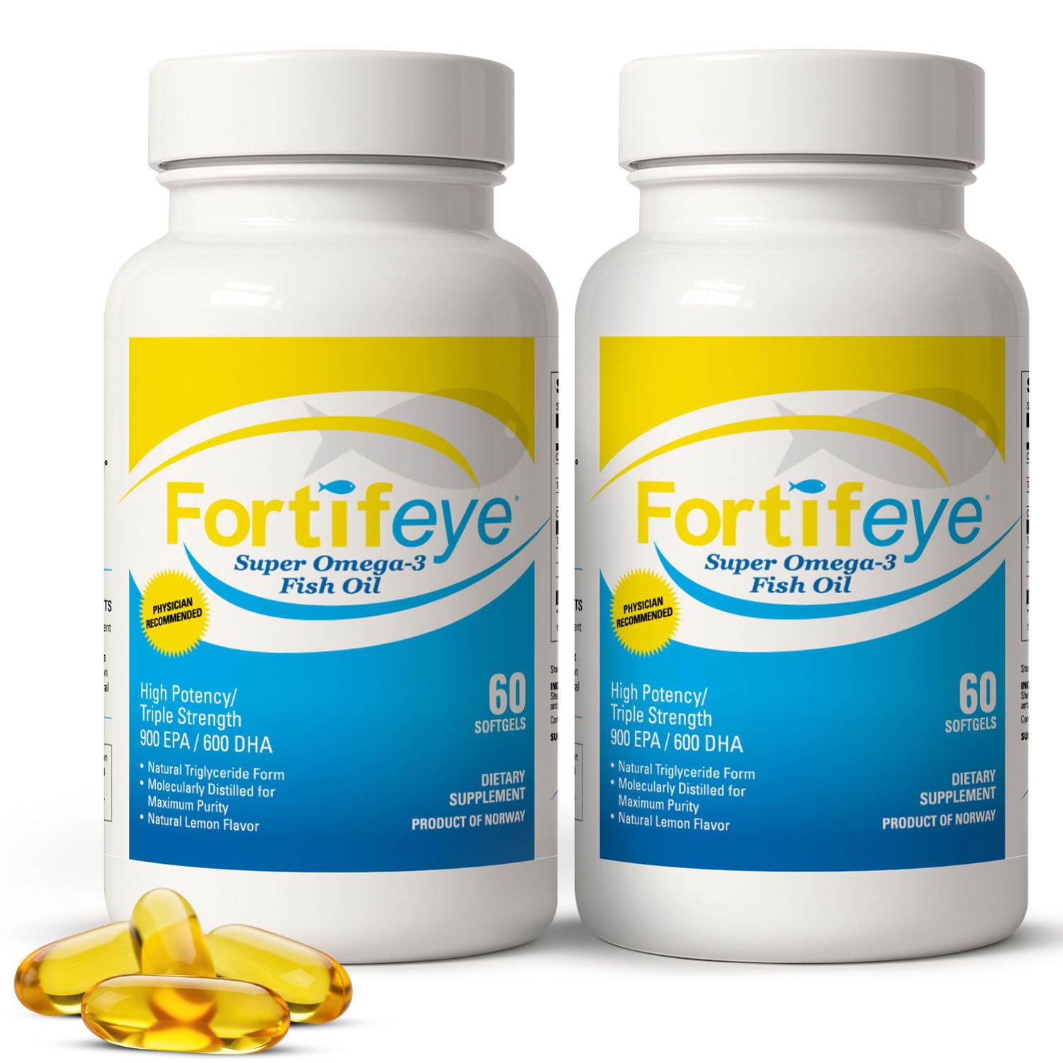 Omega 3 Fish Oil 120Count 1600 mg Made in Norway - High Potency Fish Oil Omega 3 Supplements Triglyceride Form with EPA and DHA Supplements for Women and Men No Fishy After Taste Natural Lemon Flavor