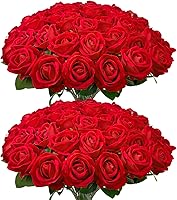 Wondrus 50PCS Bulk Artificial Red Roses - Realistic Velvet Silk Fake Flowers with 20" Bendable Stems for Weddings & Home Decor