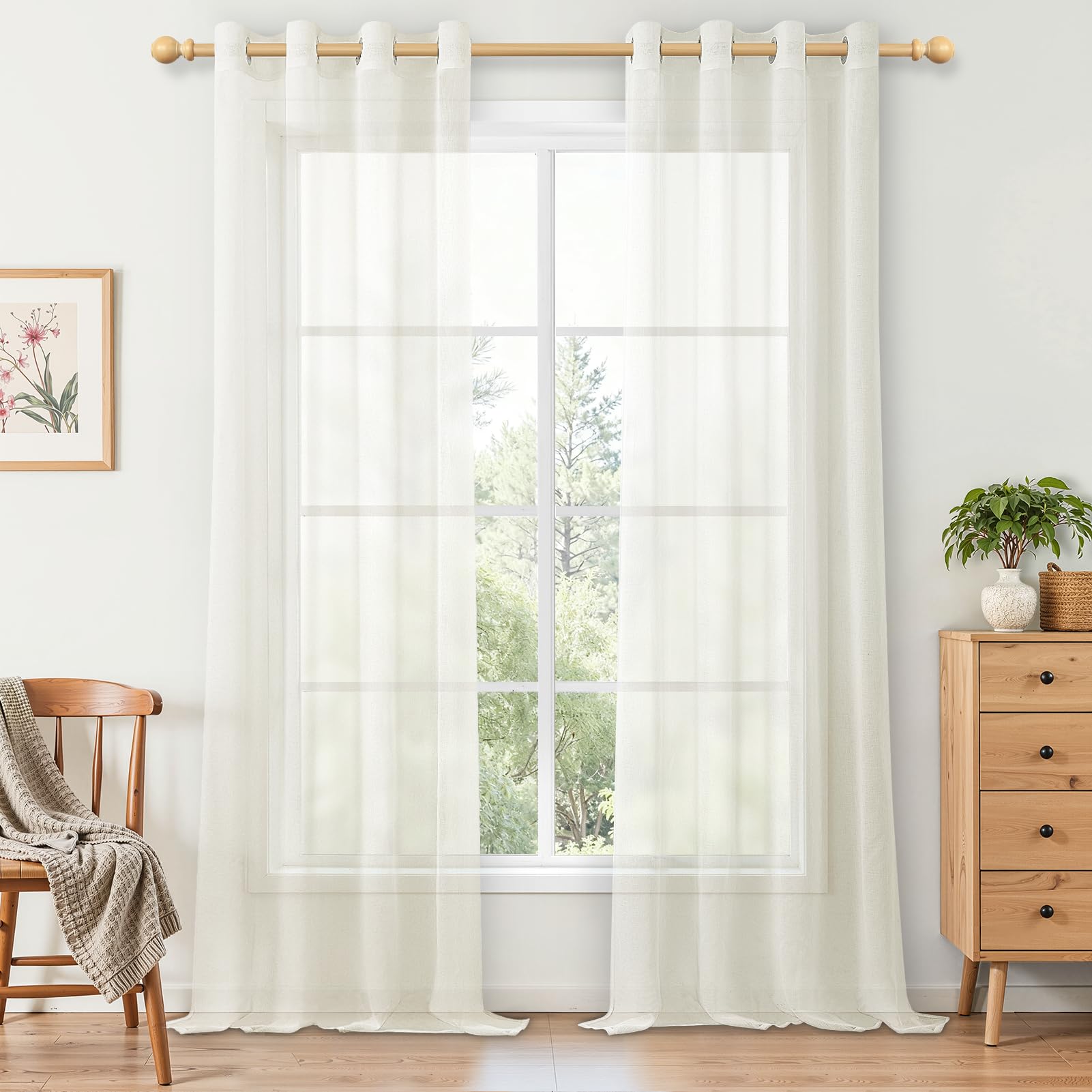 MRTREES Voile Gardinen Vorhang halbtransparent kurz mit Ösen in Leinenoptik Stores Gardinen Schals für Wohnzimmer Schlafzimmer Kinderzimmer Weiß 2er Set