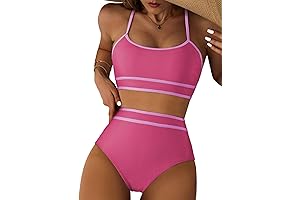 Herseas Womens Bikini Sets Ribbed Color Block Swimsuit Scoop Neck Bathing Suit