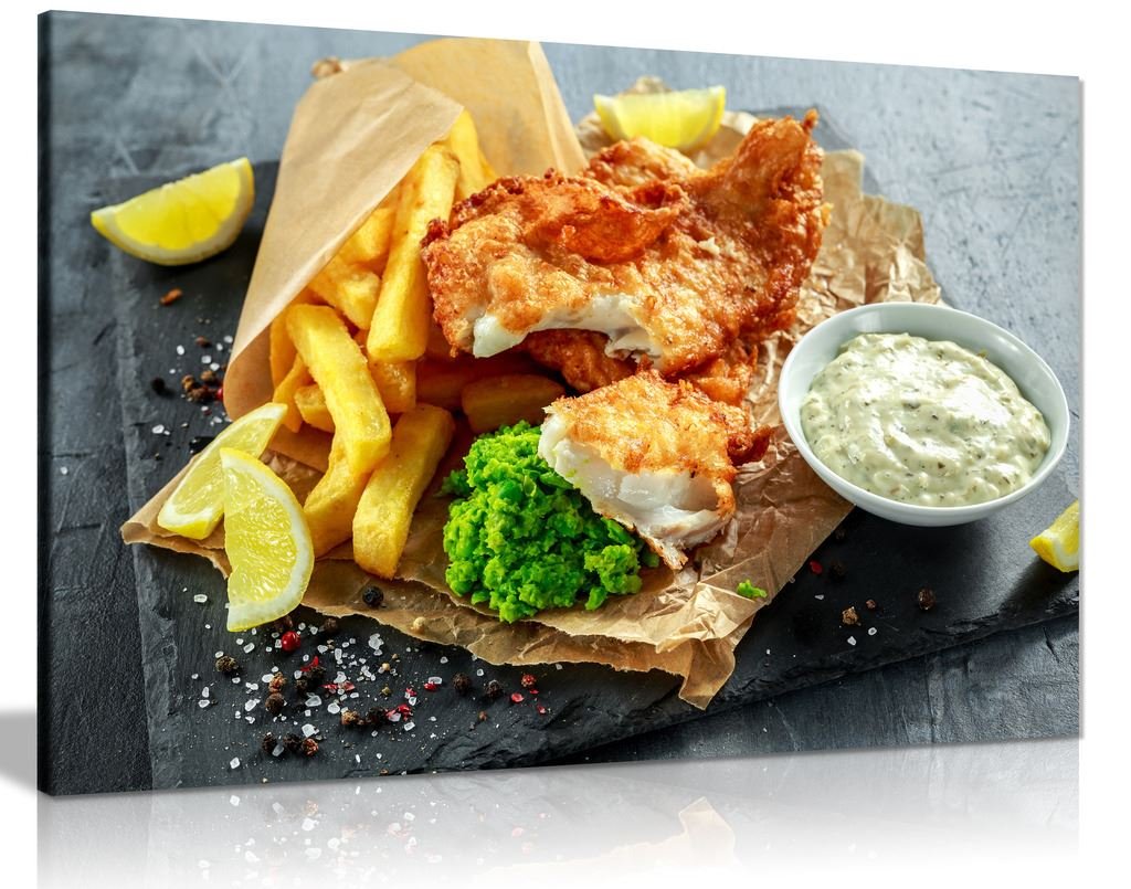 Panther Print Warm And Earthy Tones English Fish & Chips Shop Restaurant Food Canvas Wall Art Picture Print (36X24)