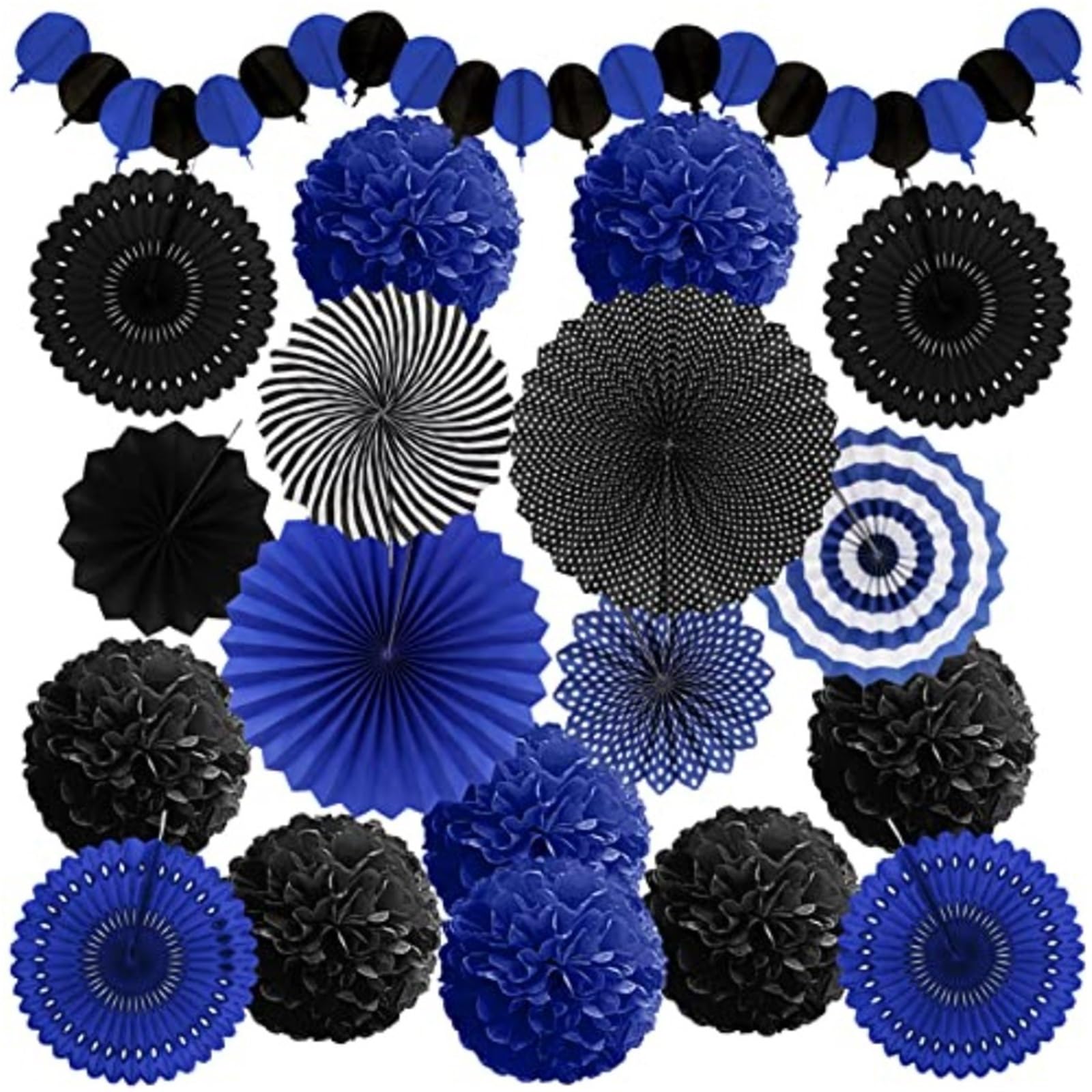 Paper Pom Poms Gold Decorations, Paper Pompoms Fan for Wedding Prom Night and Party(Black Blue)