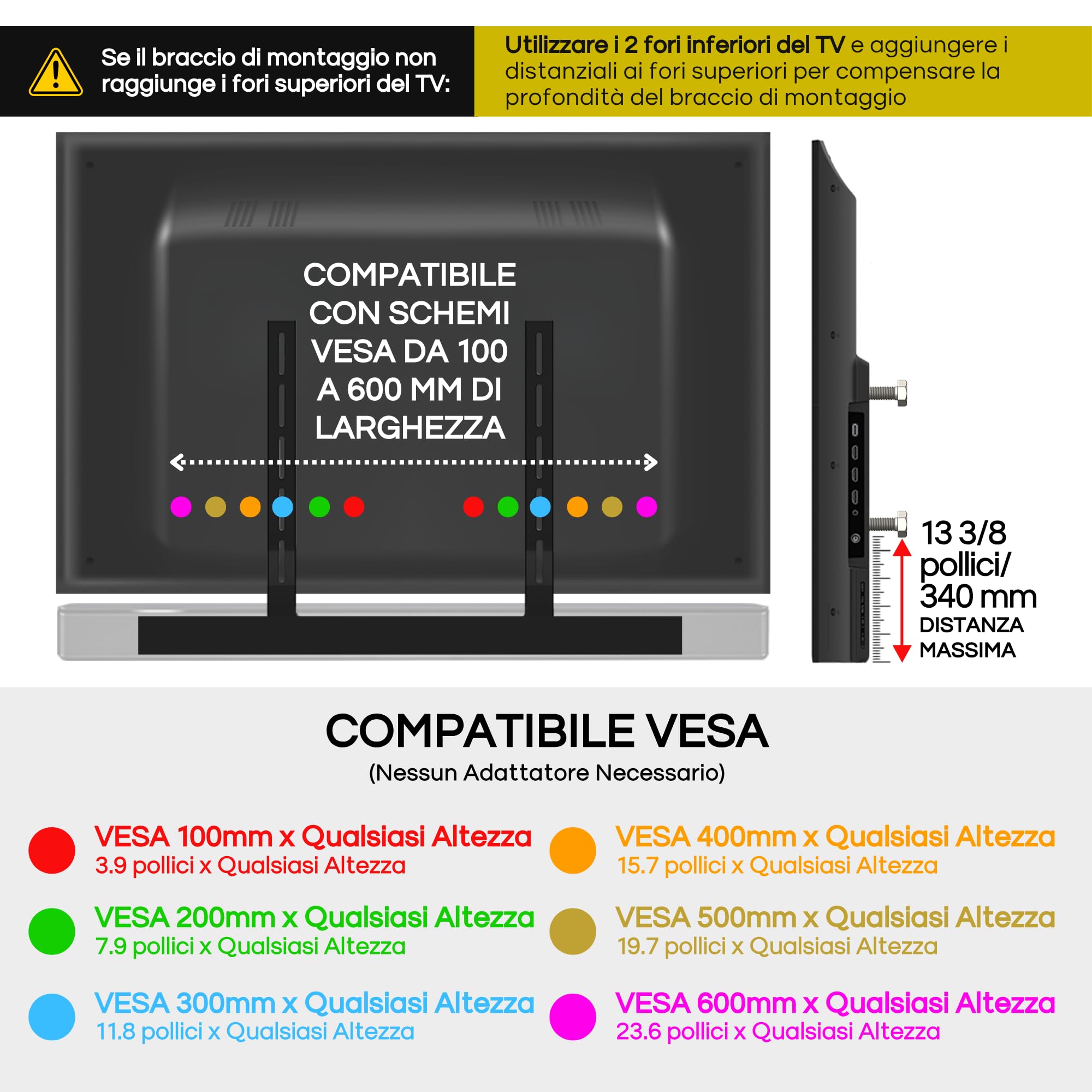 Supporto universale sotto la TV, Compatibile con Bose Smart Soundbar 300/500/550/600/700/900 Lifestyle Ultra, TV Speaker, Smart Ultra, Invisibile una volta montato, Facile da installare, Nero