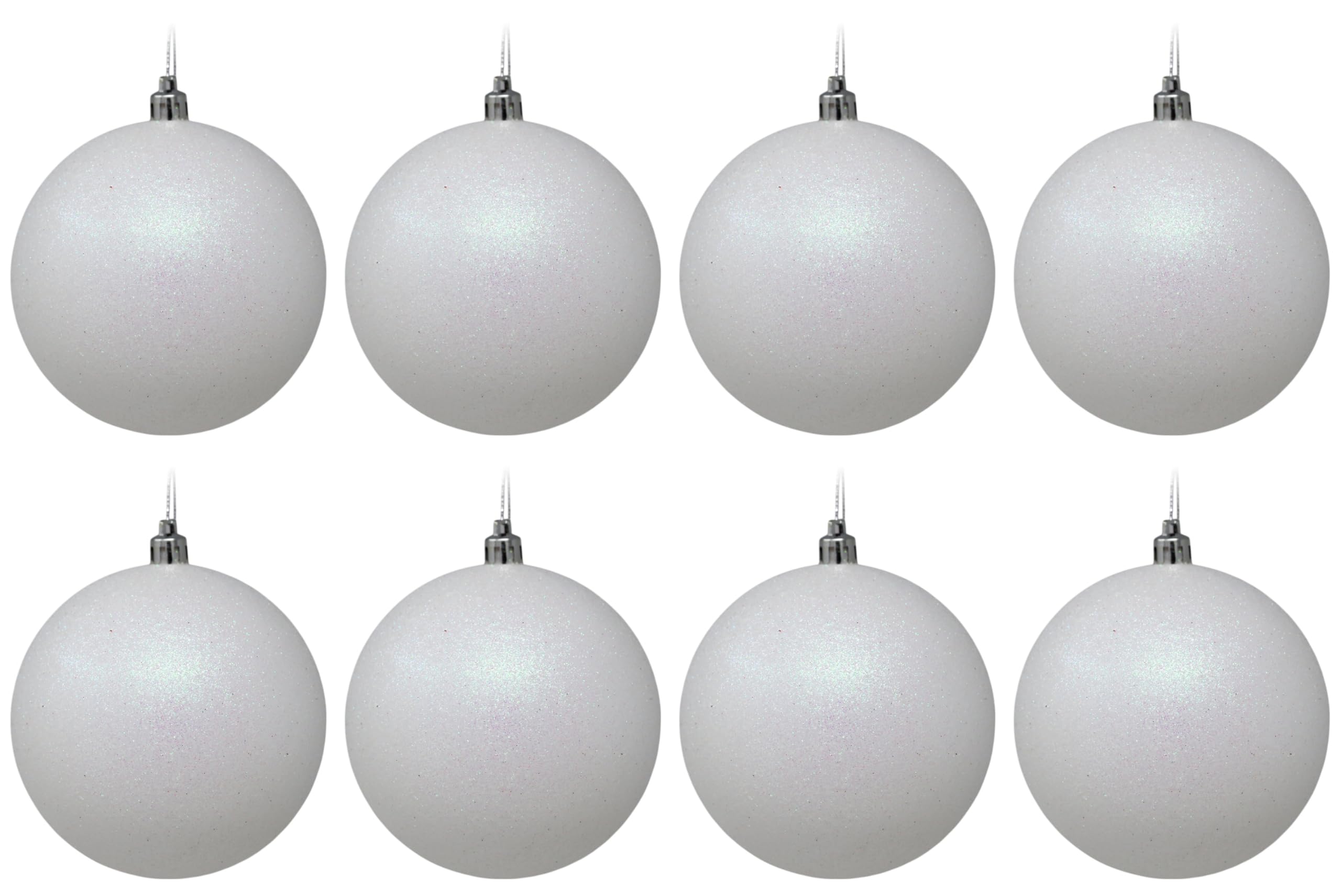 White Christmas Bauble 10cm Hanging Tree Ornaments - Glitter - Set of 8